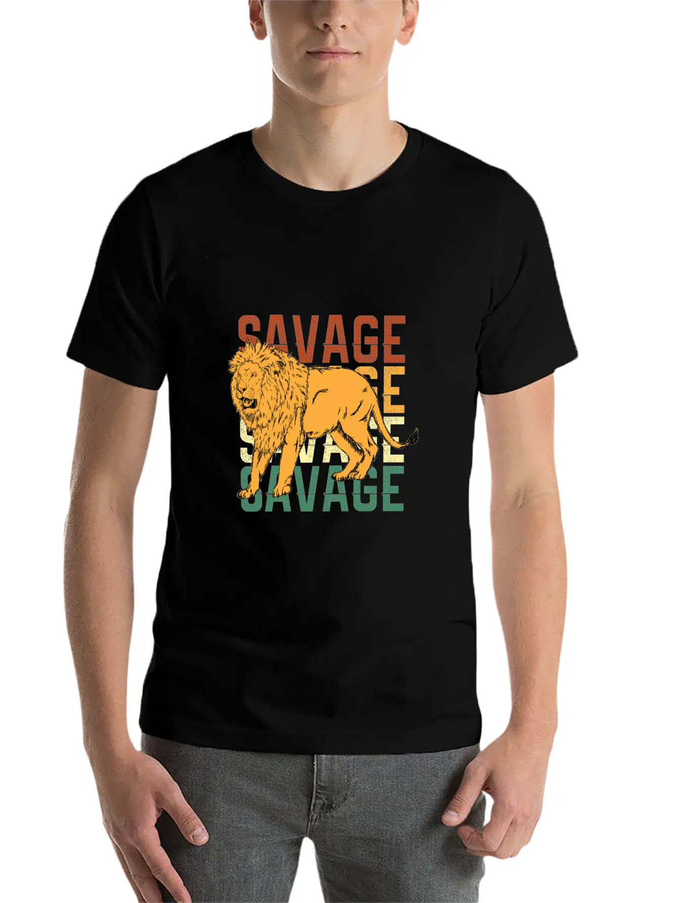 Animal Prints - Savage Lion Lightweight Cotton T-Shirt – Daily Comfort Graphic Shirt
