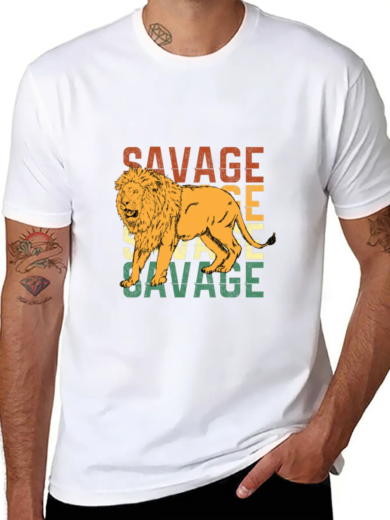 Animal Prints - Savage Lion Lightweight Cotton T-Shirt – Daily Comfort Graphic Shirt