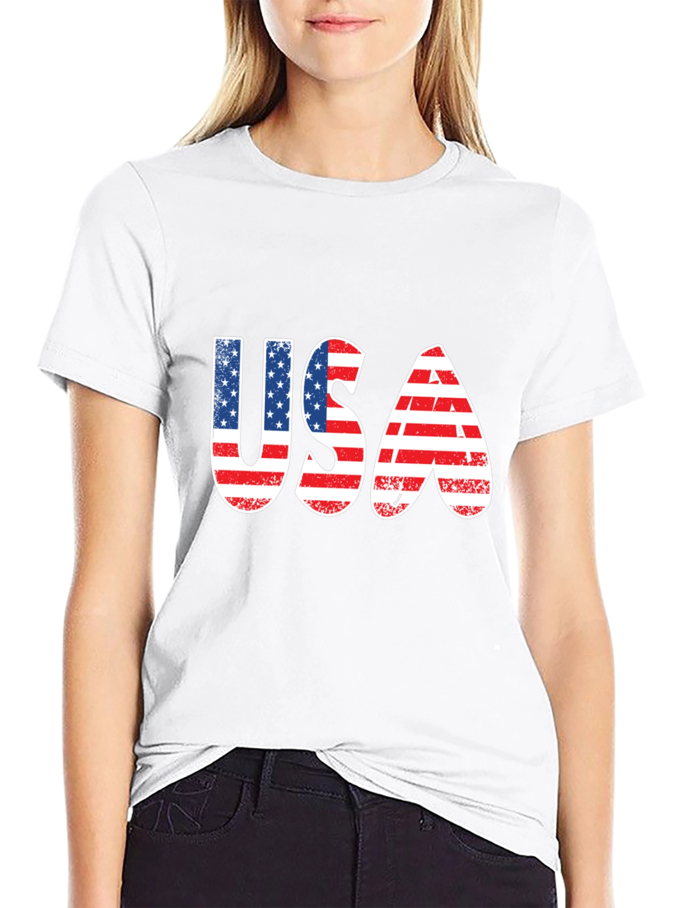 USA Flag Graphic Print Black T-Shirt