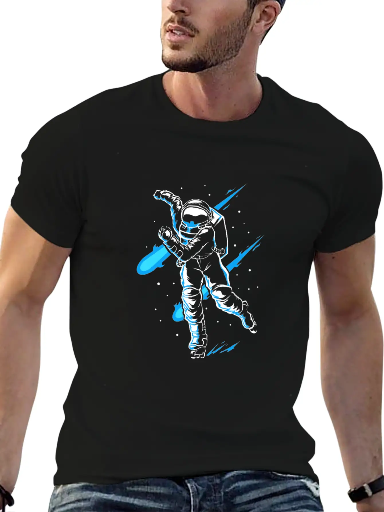 Astronaut Ice Skates Funny Ice Skater Lightweight Cotton T-Shirt – Daily Comfort Graphic Shirt