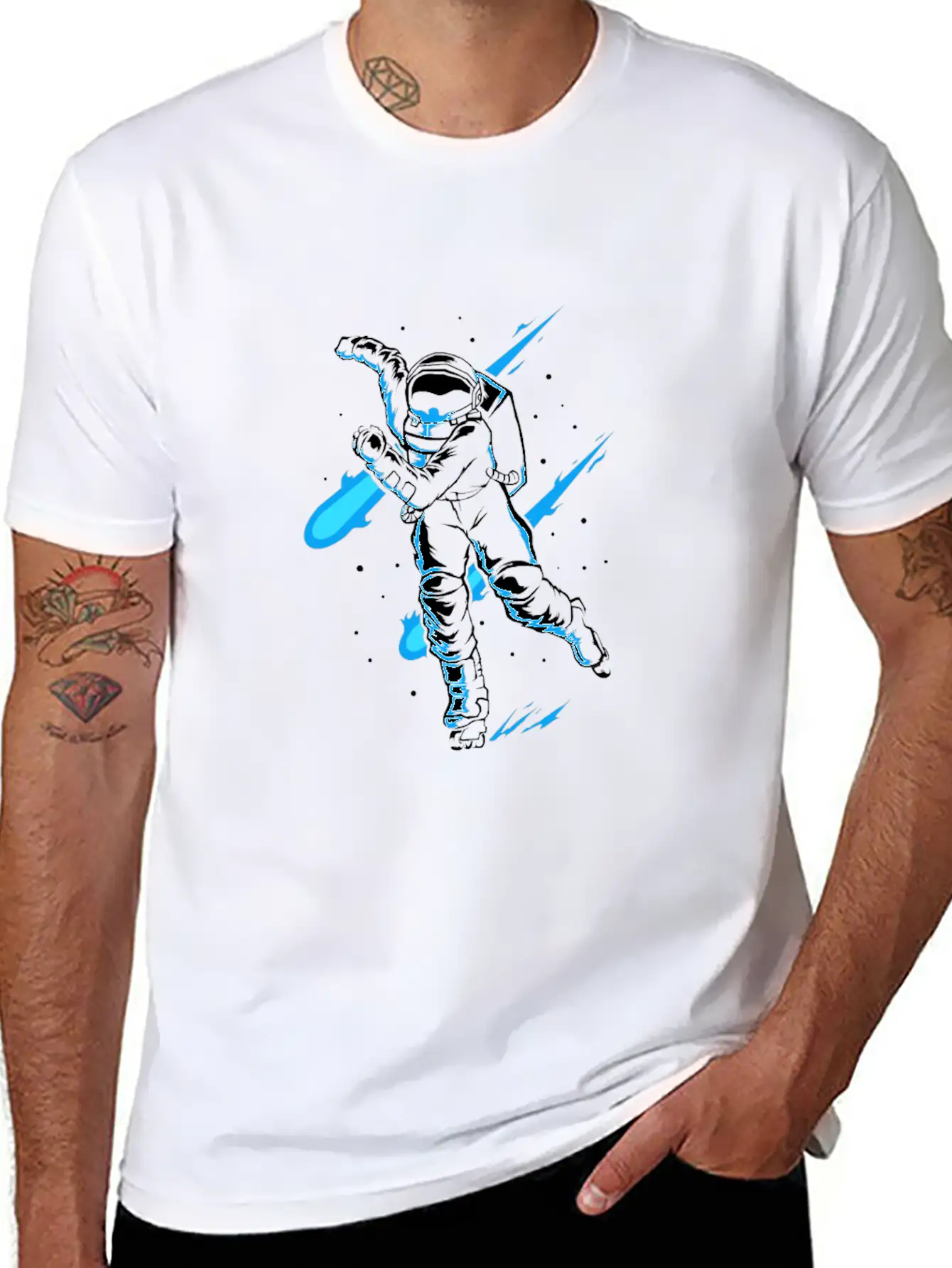 Astronaut Ice Skates Funny Ice Skater Lightweight Cotton T-Shirt – Daily Comfort Graphic Shirt