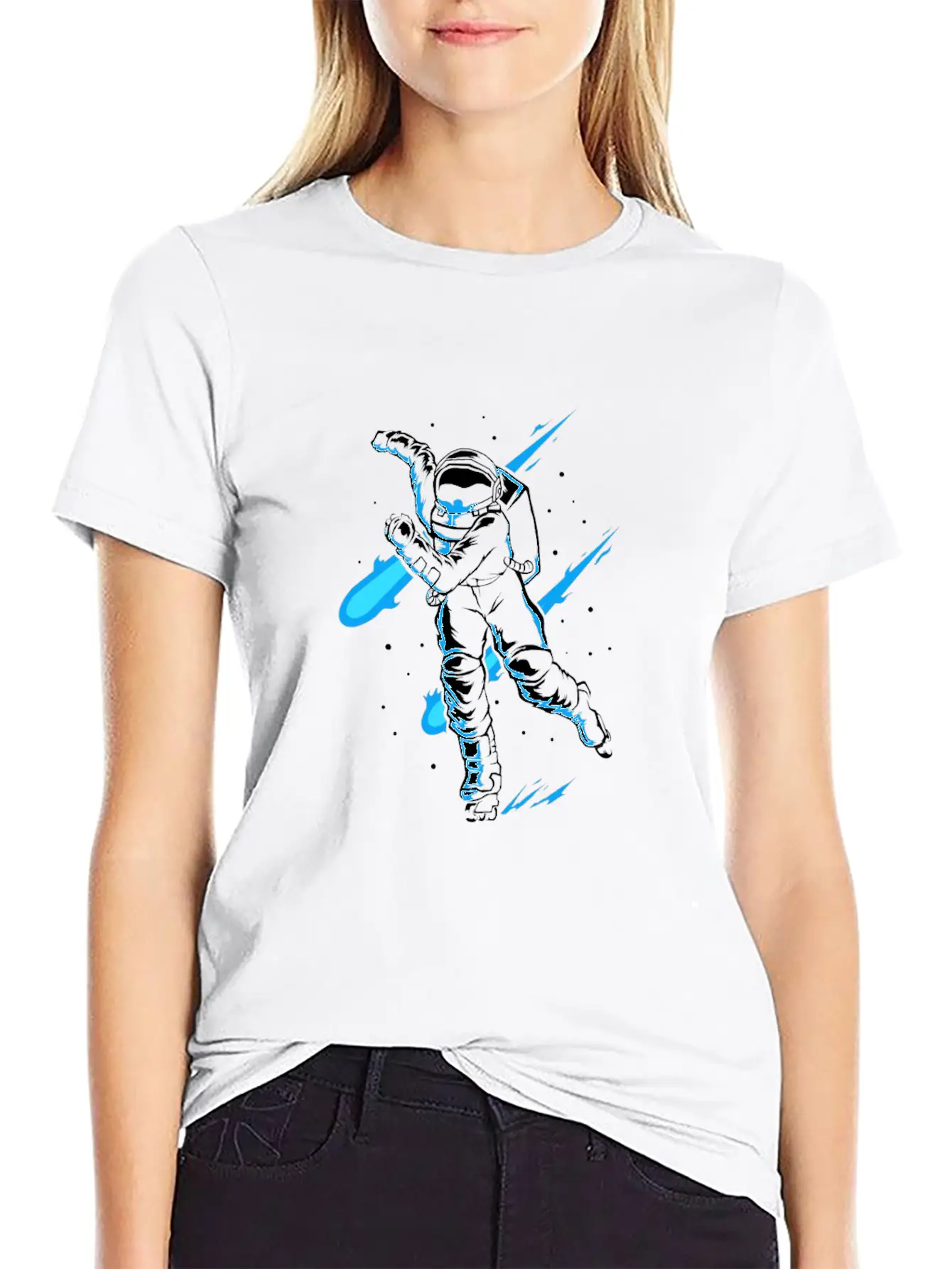 Astronaut Ice Skates Funny Ice Skater Lightweight Cotton T-Shirt – Daily Comfort Graphic Shirt