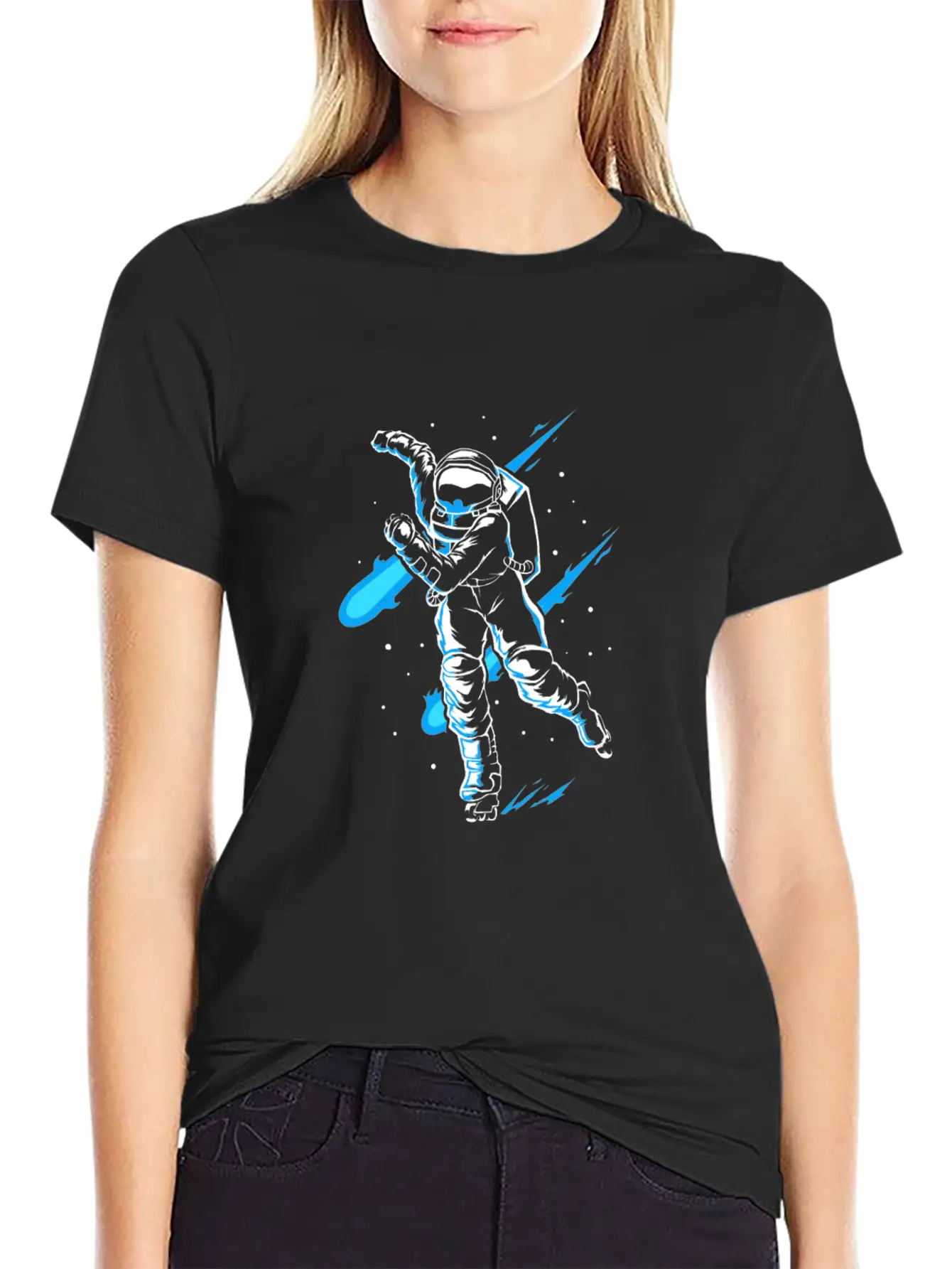 Astronaut Ice Skates Funny Ice Skater Lightweight Cotton T-Shirt – Daily Comfort Graphic Shirt
