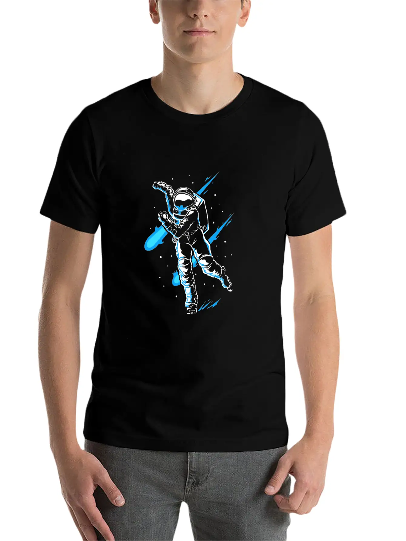 Astronaut Ice Skates Funny Ice Skater Lightweight Cotton T-Shirt – Daily Comfort Graphic Shirt