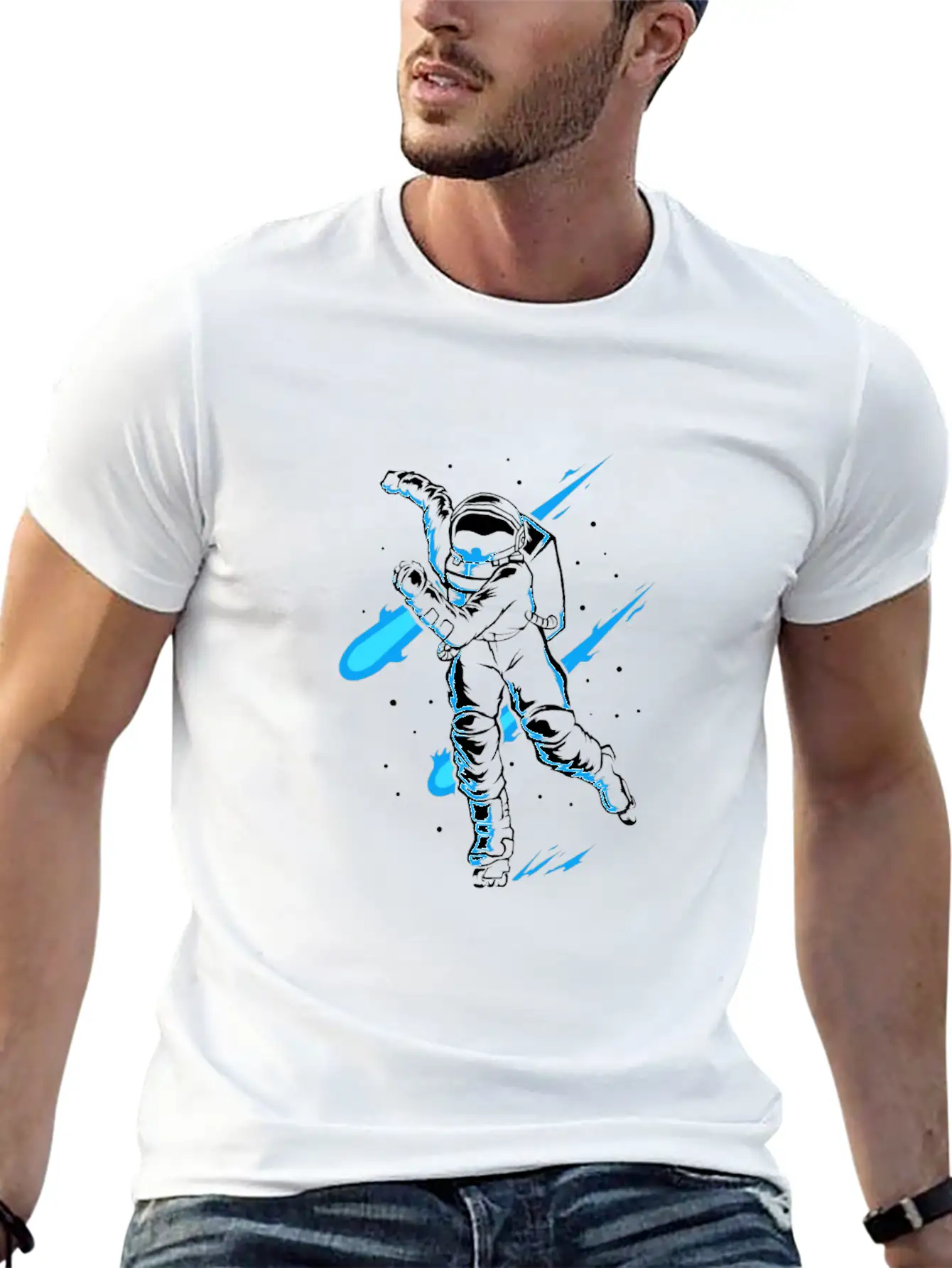 Astronaut Ice Skates Funny Ice Skater Lightweight Cotton T-Shirt – Daily Comfort Graphic Shirt