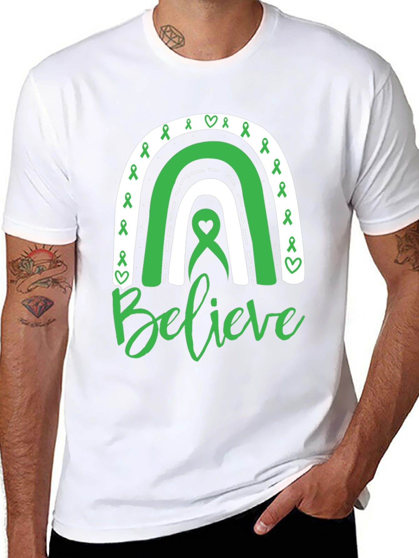 Believe Green Ribbon Rainbow T-Shirt