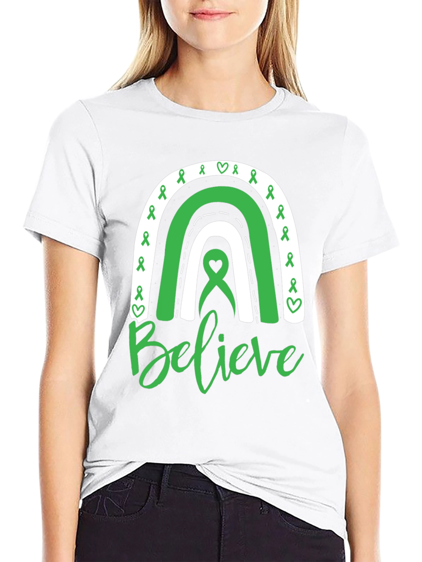 Believe Green Ribbon Rainbow T-Shirt