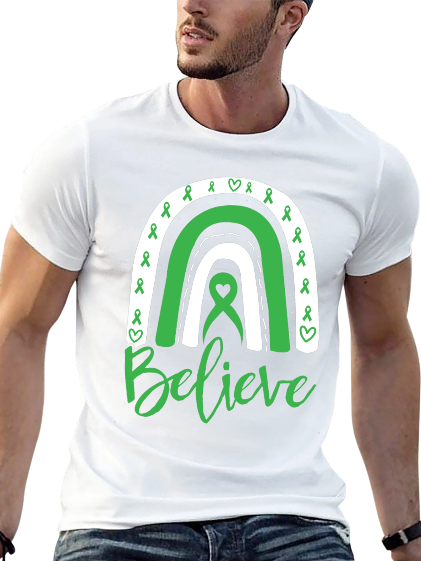 Believe Green Ribbon Rainbow T-Shirt