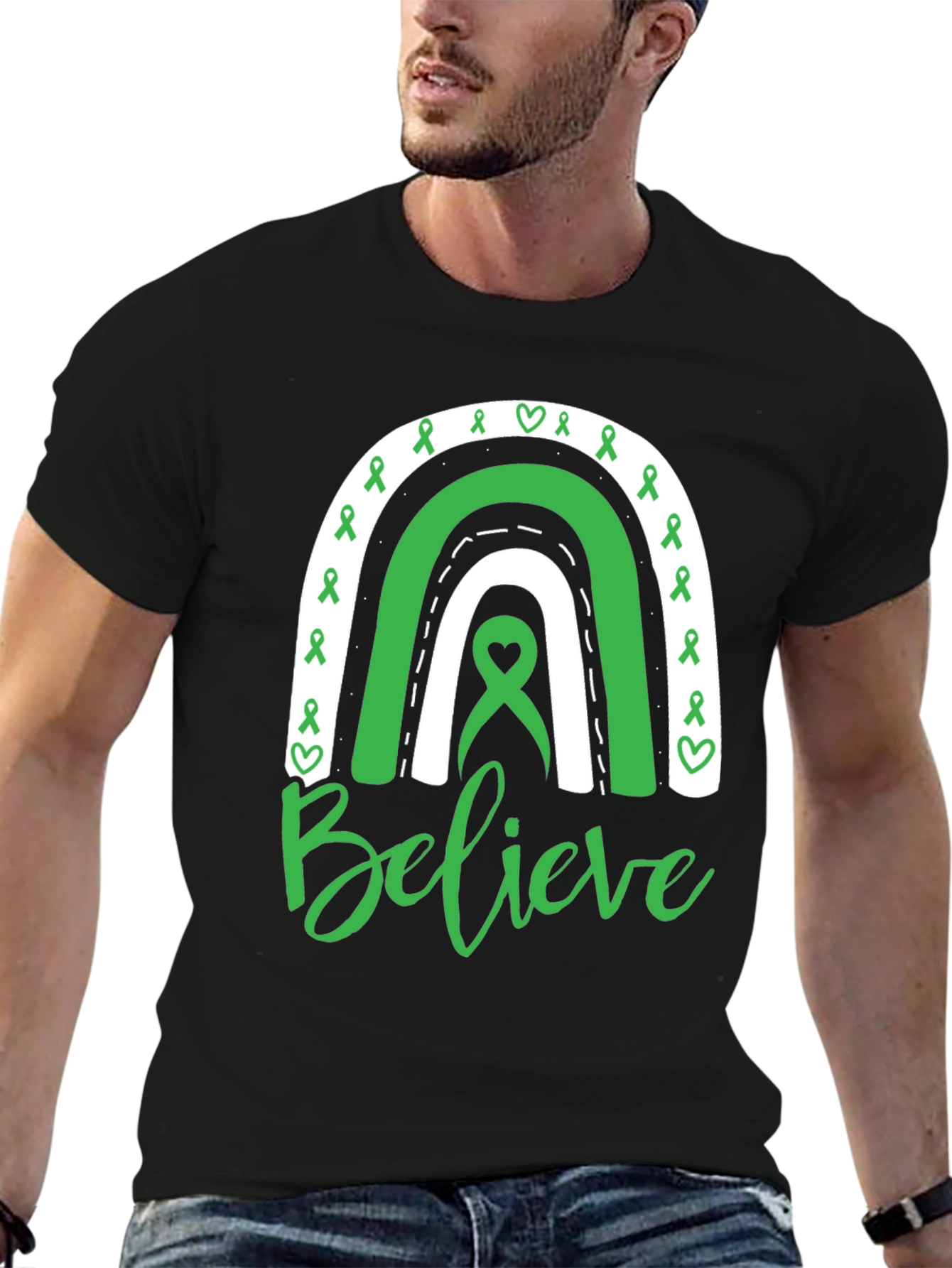 Believe Green Ribbon Rainbow T-Shirt