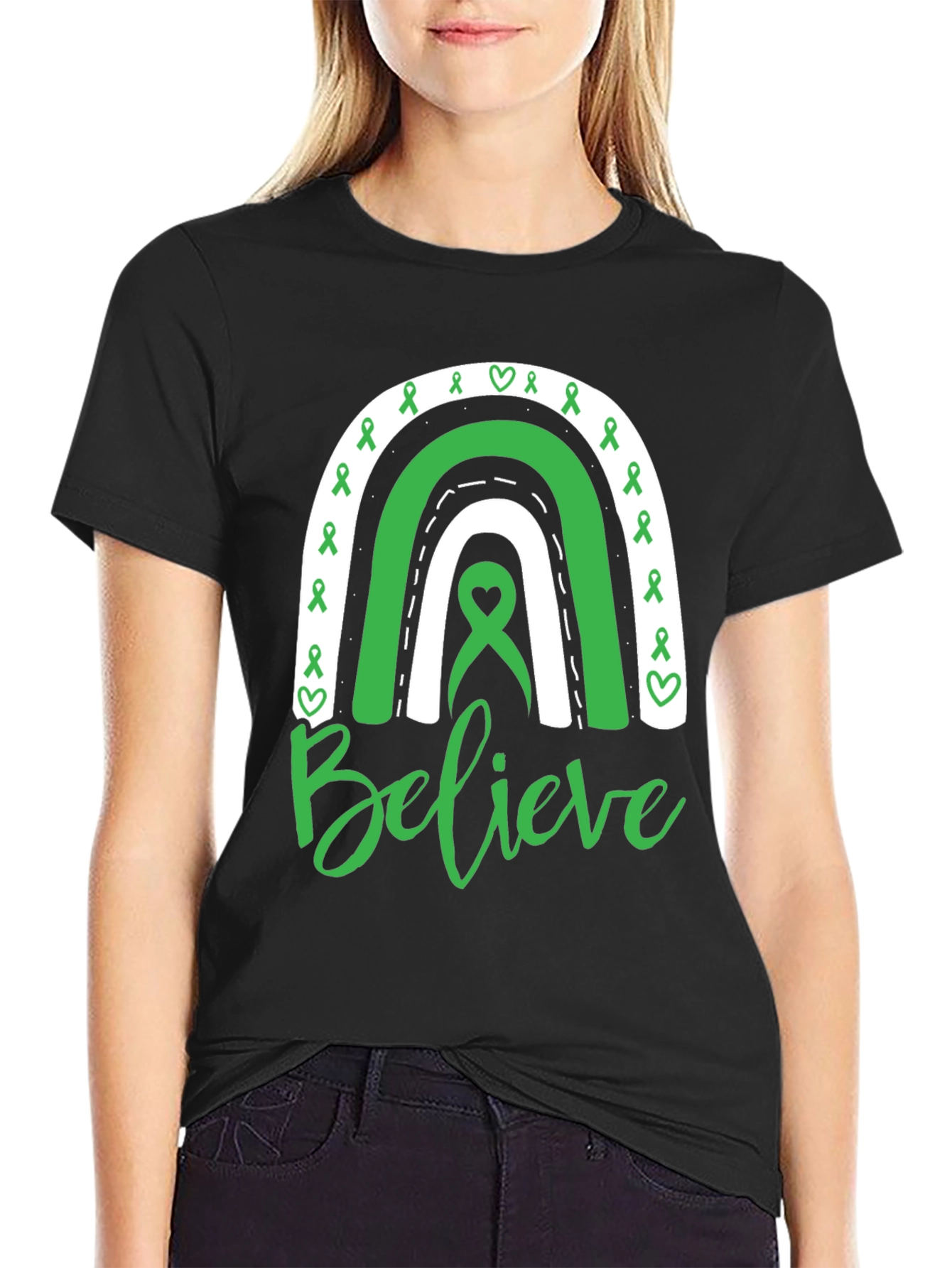 Believe Green Ribbon Rainbow T-Shirt
