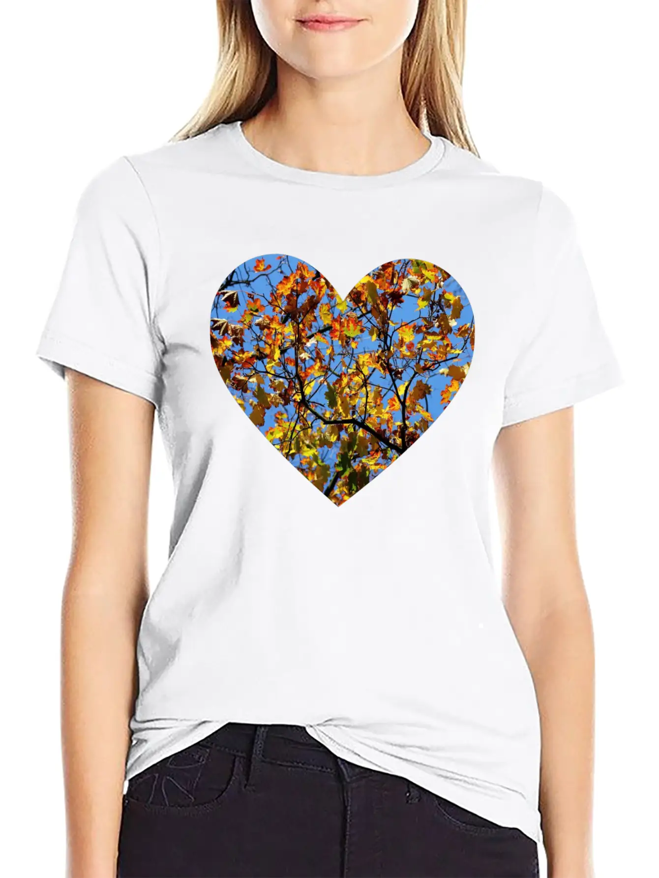 Autumn Heart Lightweight Cotton T-Shirt – Daily Comfort Graphic Shirt