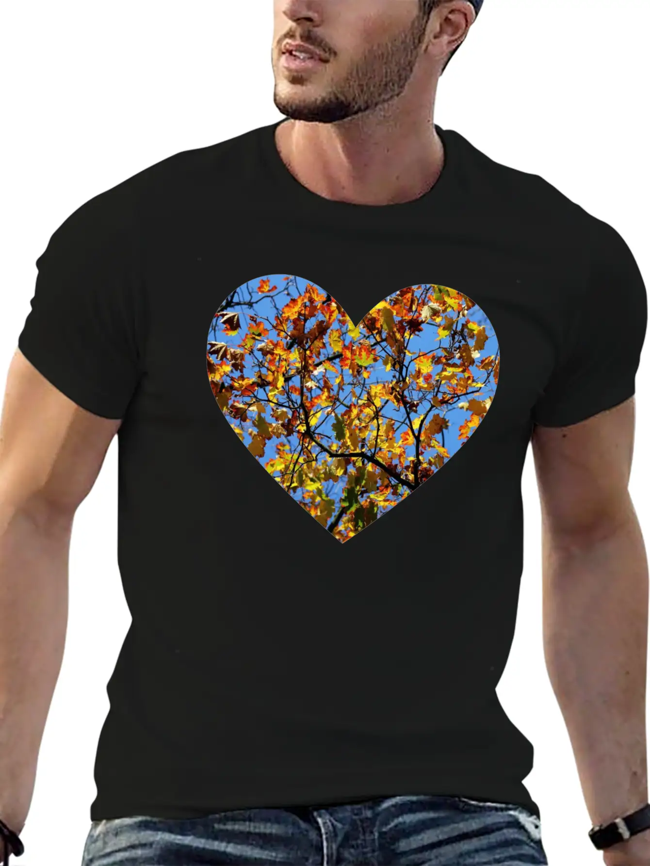 Autumn Heart Lightweight Cotton T-Shirt – Daily Comfort Graphic Shirt