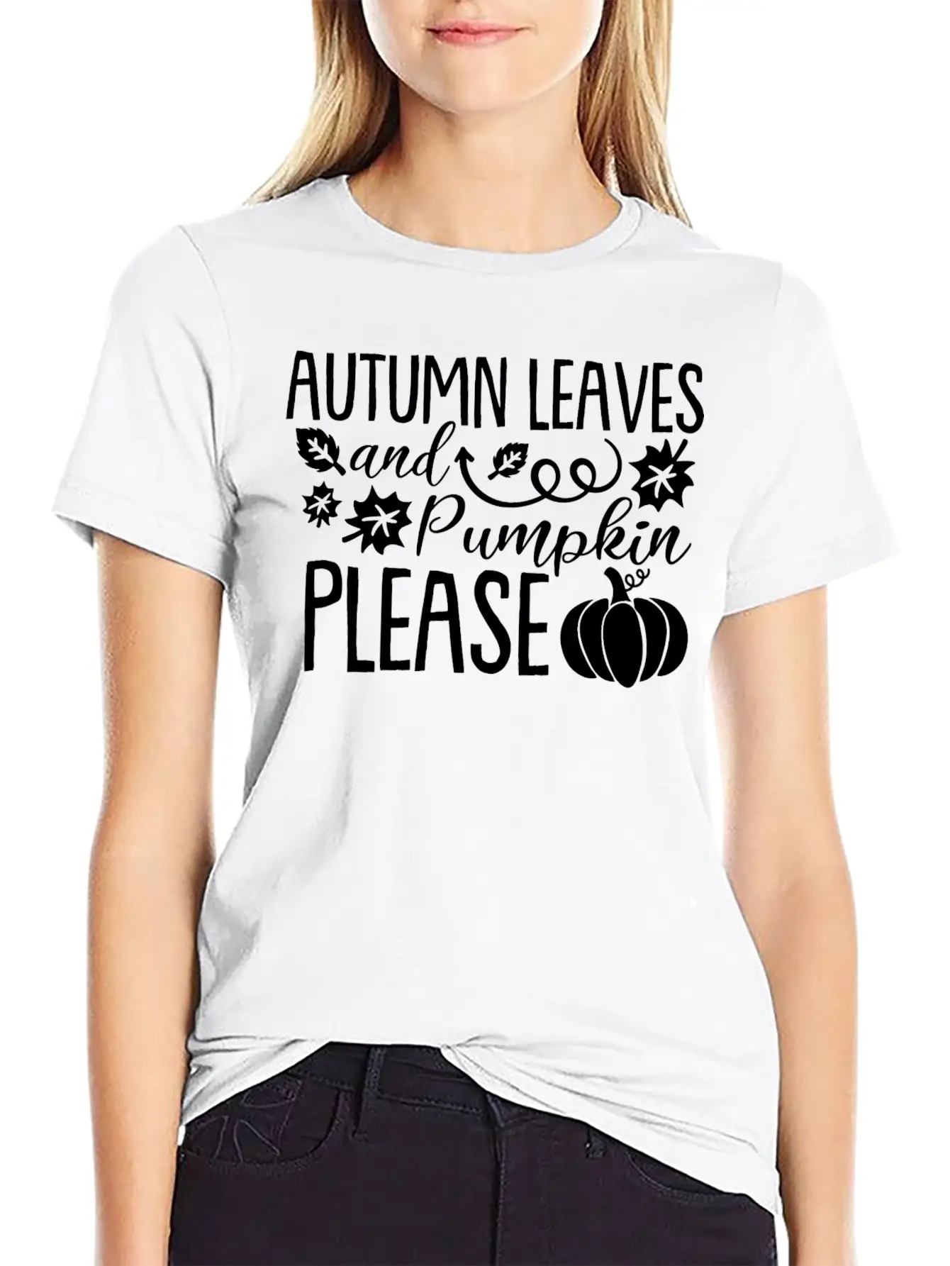 Autumn Leaves Pumpkin Please Lightweight Cotton T-Shirt – Daily Comfort Graphic Shirt