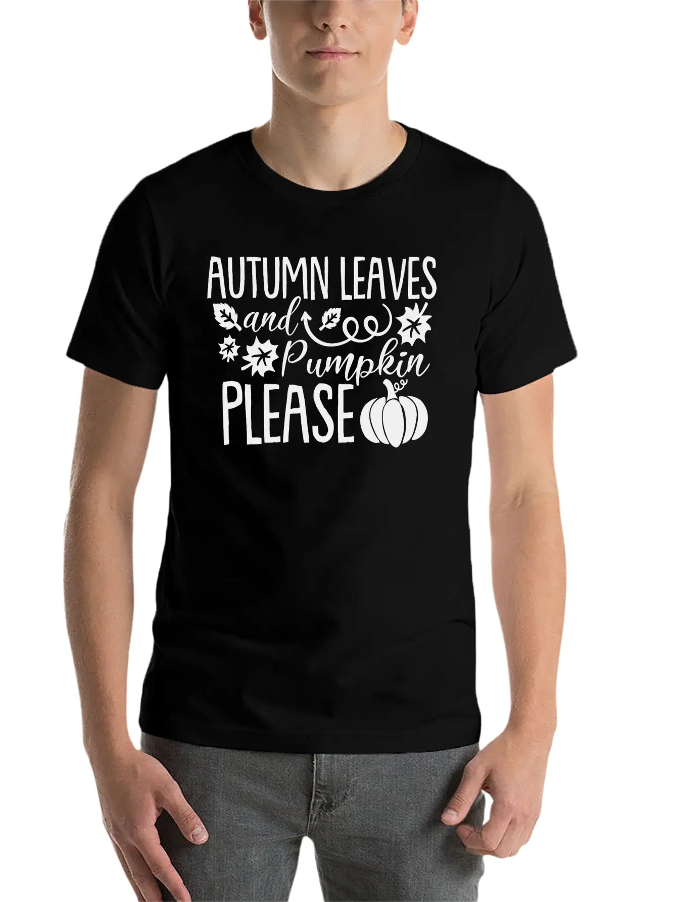 Autumn Leaves Pumpkin Please Lightweight Cotton T-Shirt – Daily Comfort Graphic Shirt