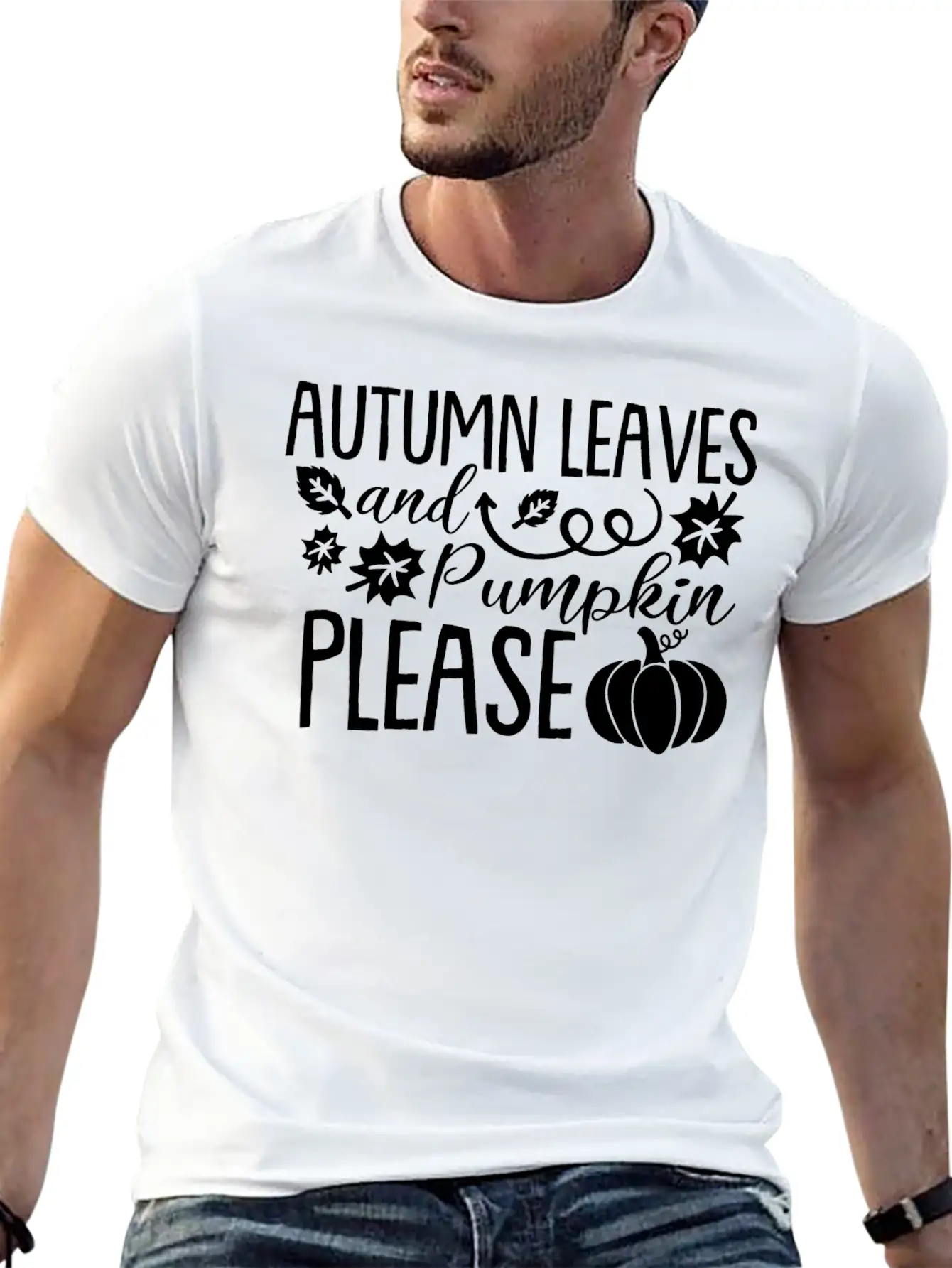 Autumn Leaves Pumpkin Please Lightweight Cotton T-Shirt – Daily Comfort Graphic Shirt