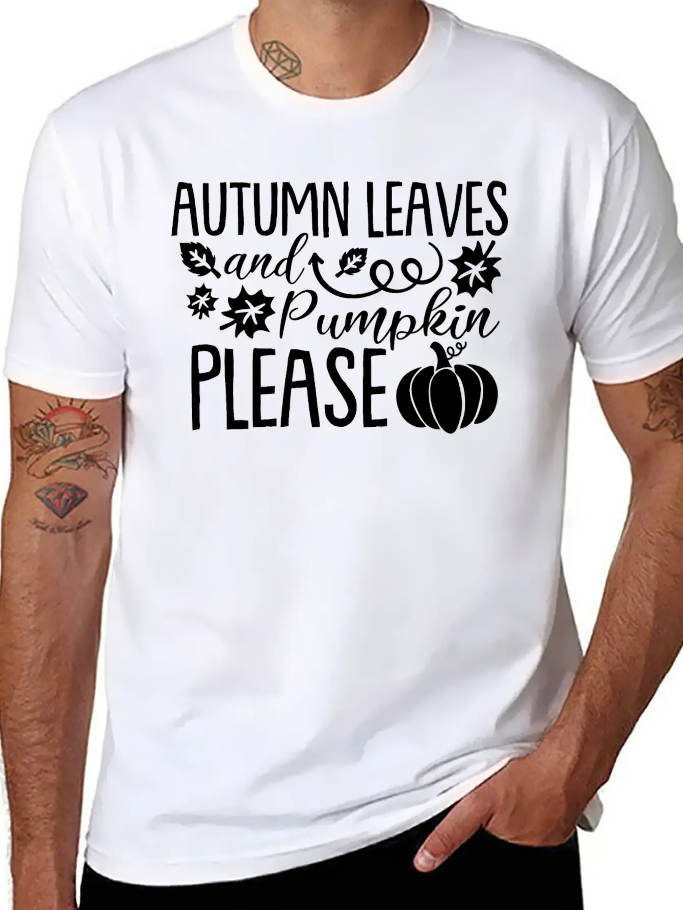 Autumn Leaves Pumpkin Please Lightweight Cotton T-Shirt – Daily Comfort Graphic Shirt