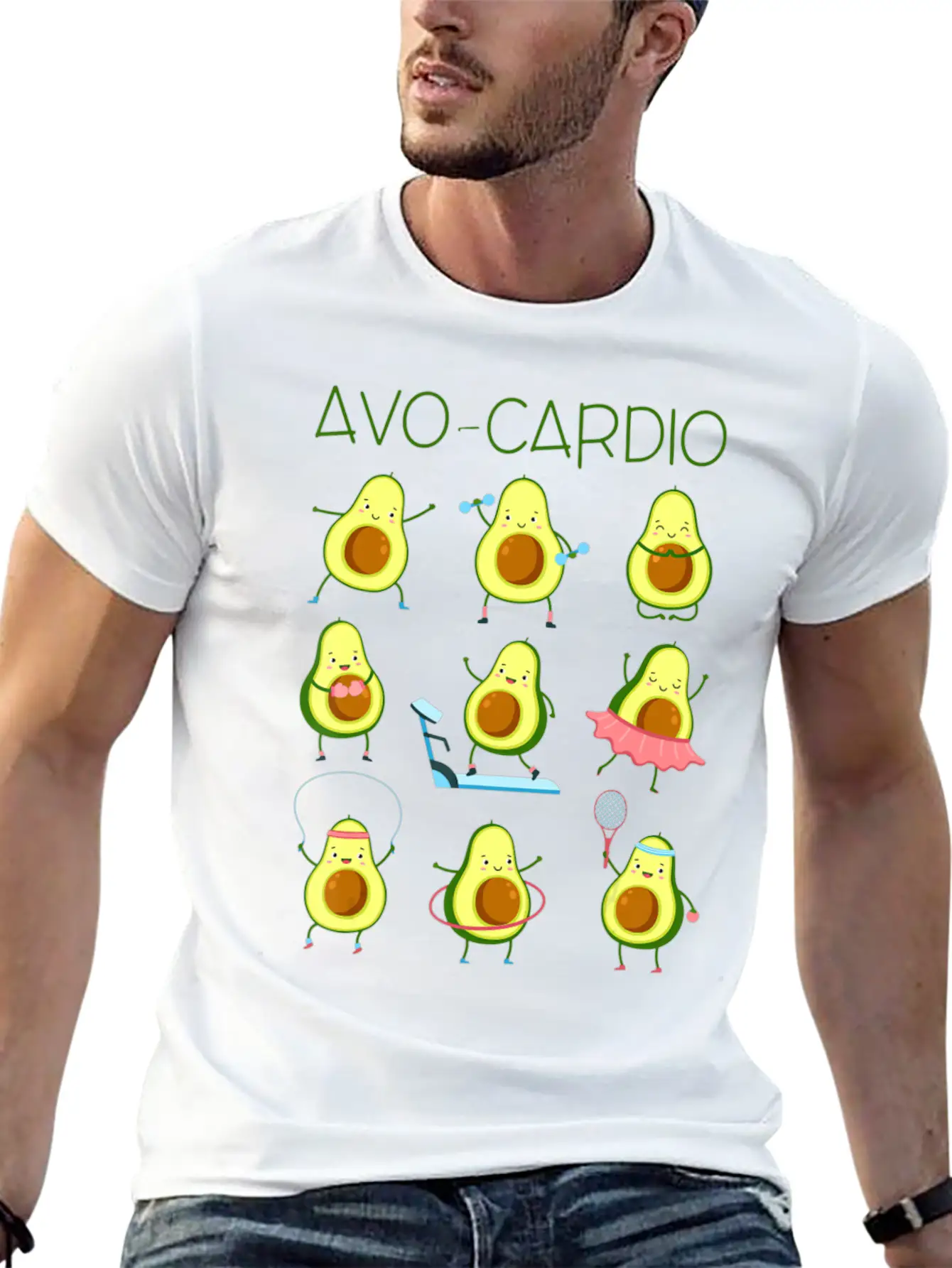 Avo Cardio Avocado Cardio Funny Exercise Fruit Pu Lightweight Cotton T-Shirt – Daily Comfort Graphic Shirt