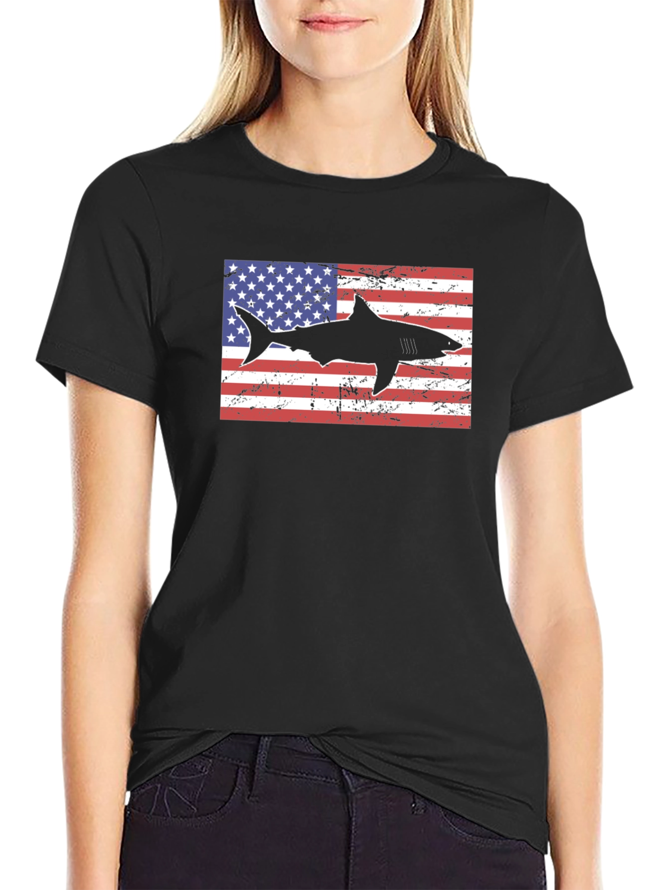 American Shark Graphic Tee - Patriotic Style