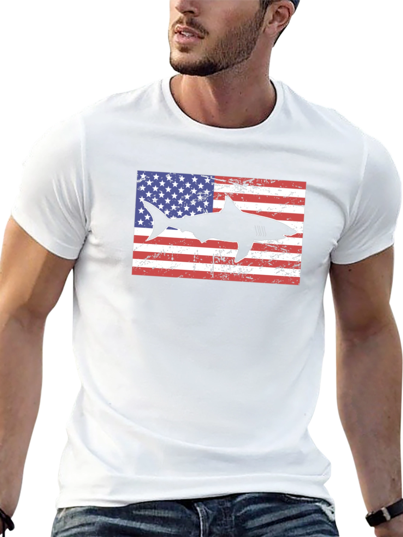 American Shark Graphic Tee - Patriotic Style