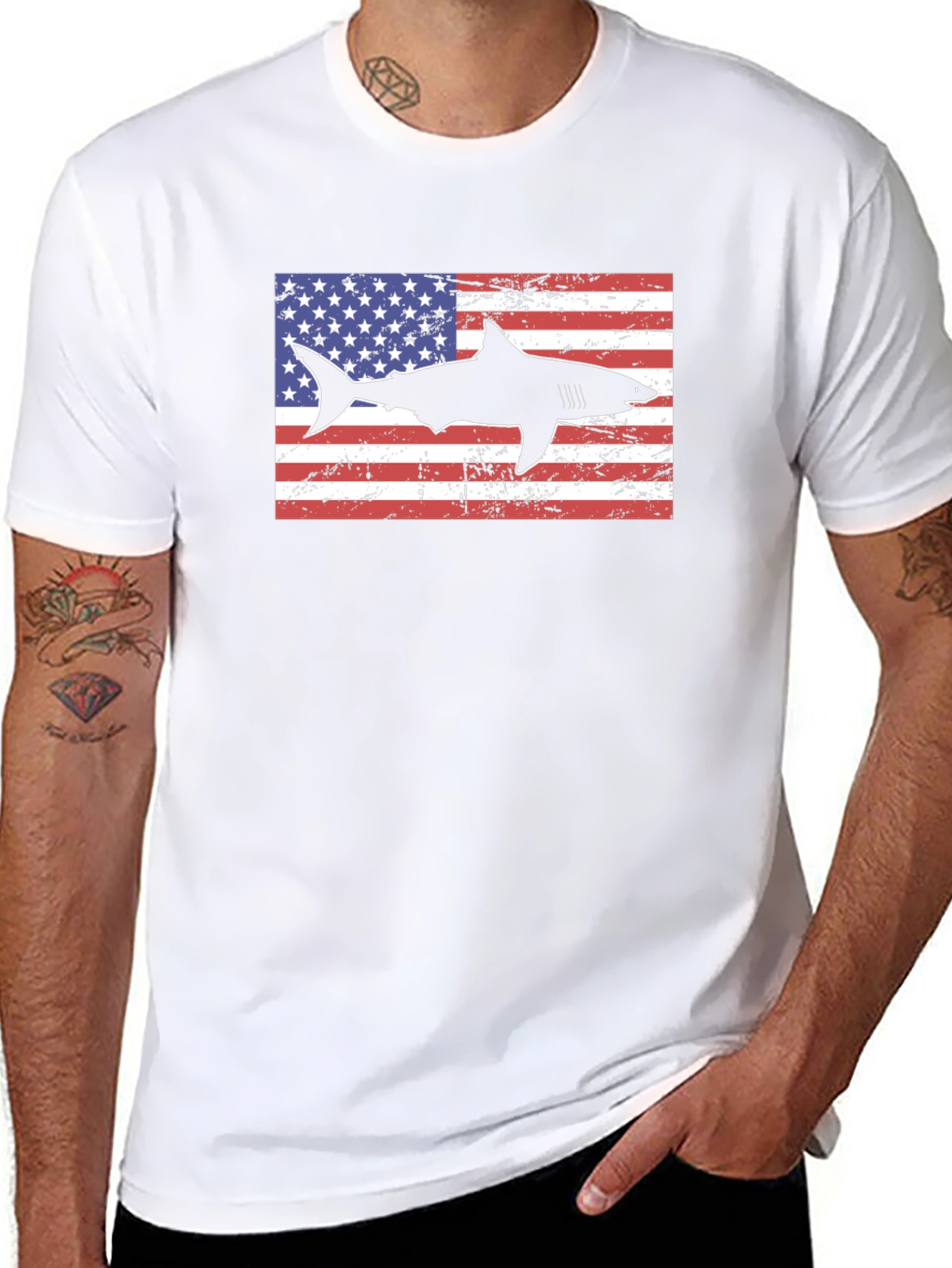 American Shark Graphic Tee - Patriotic Style