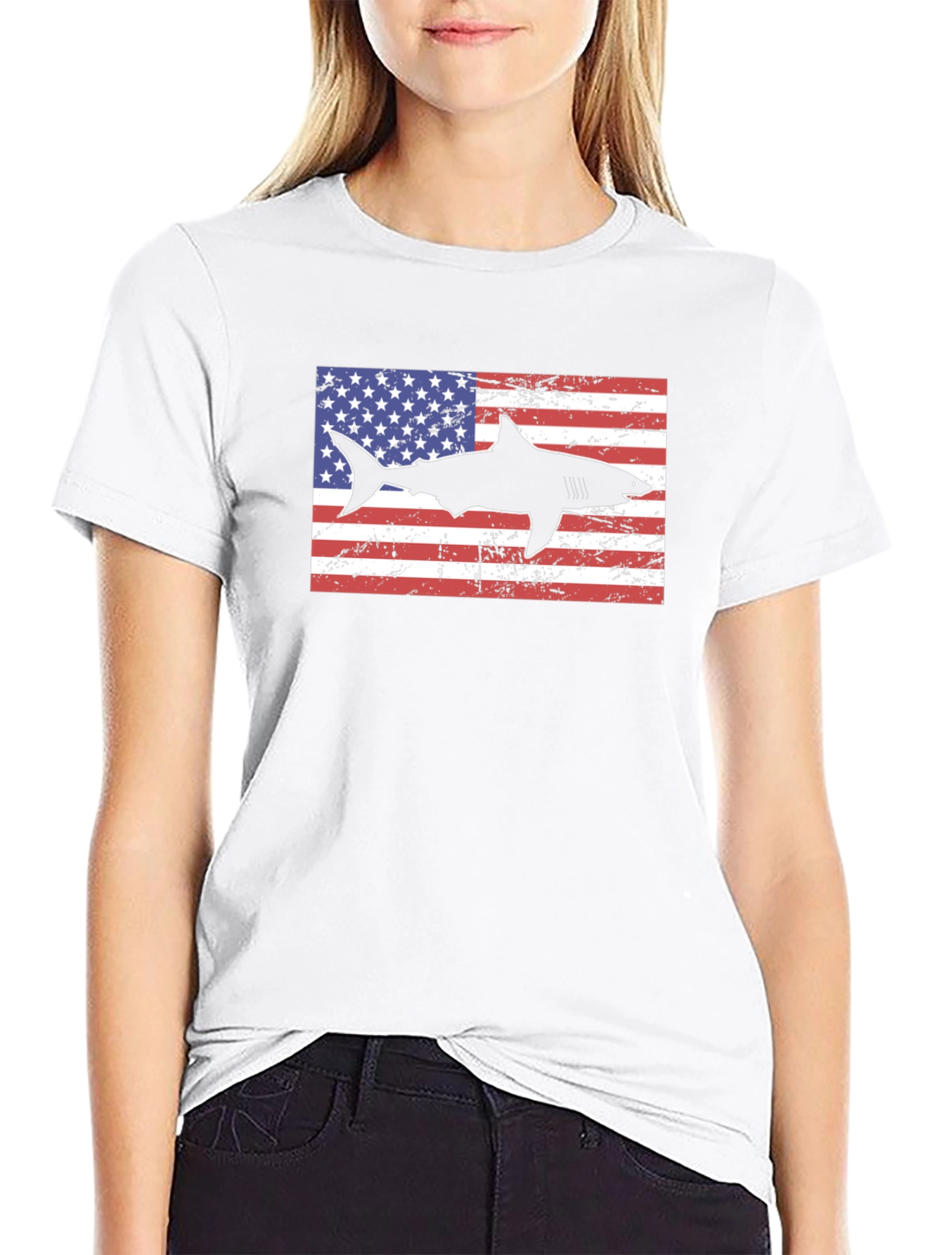 American Shark Graphic Tee - Patriotic Style