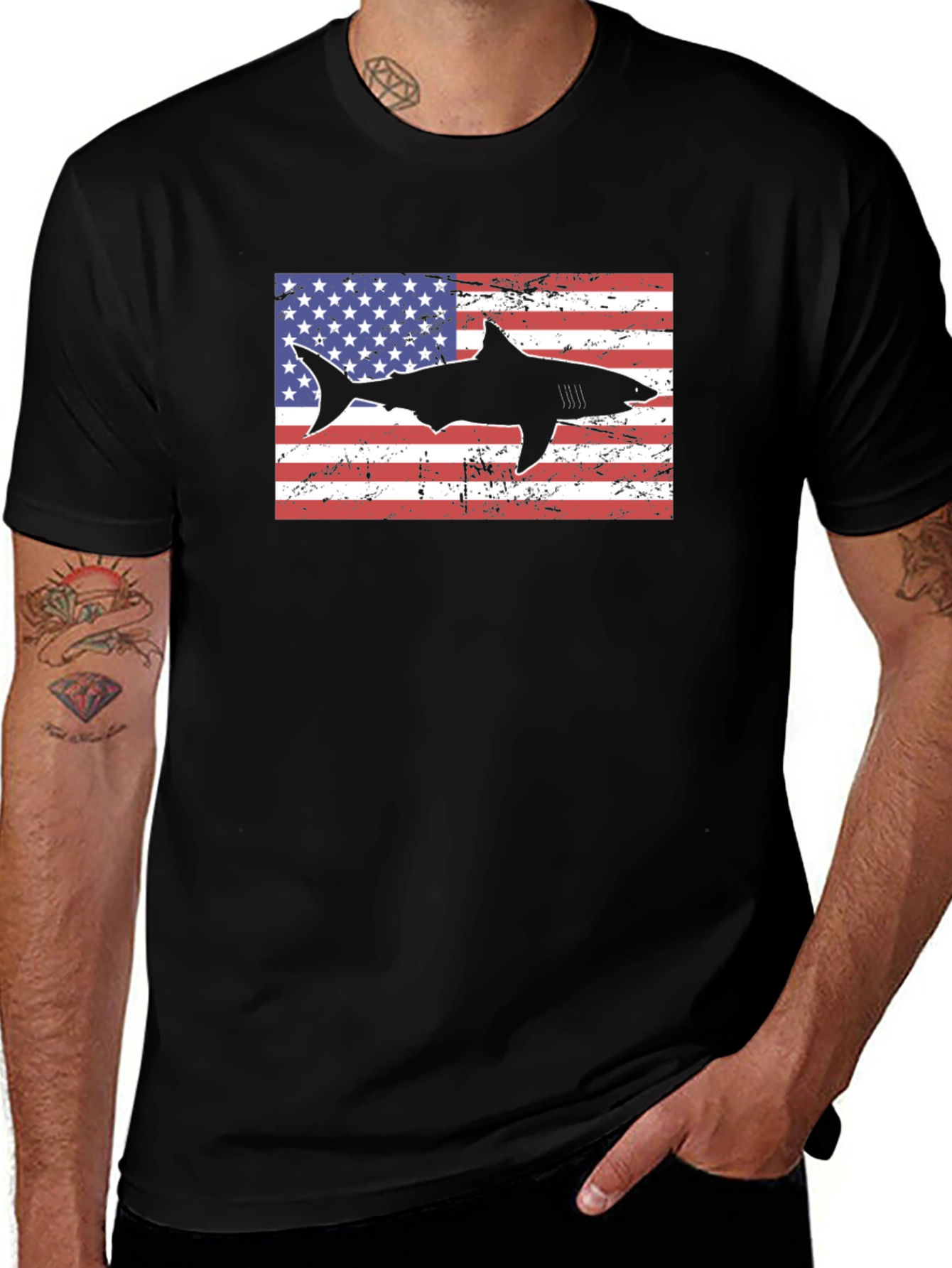 American Shark Graphic Tee - Patriotic Style