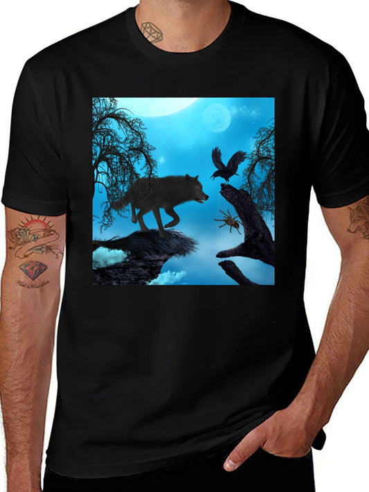Wolf Raven Spider Graphic Black Tee