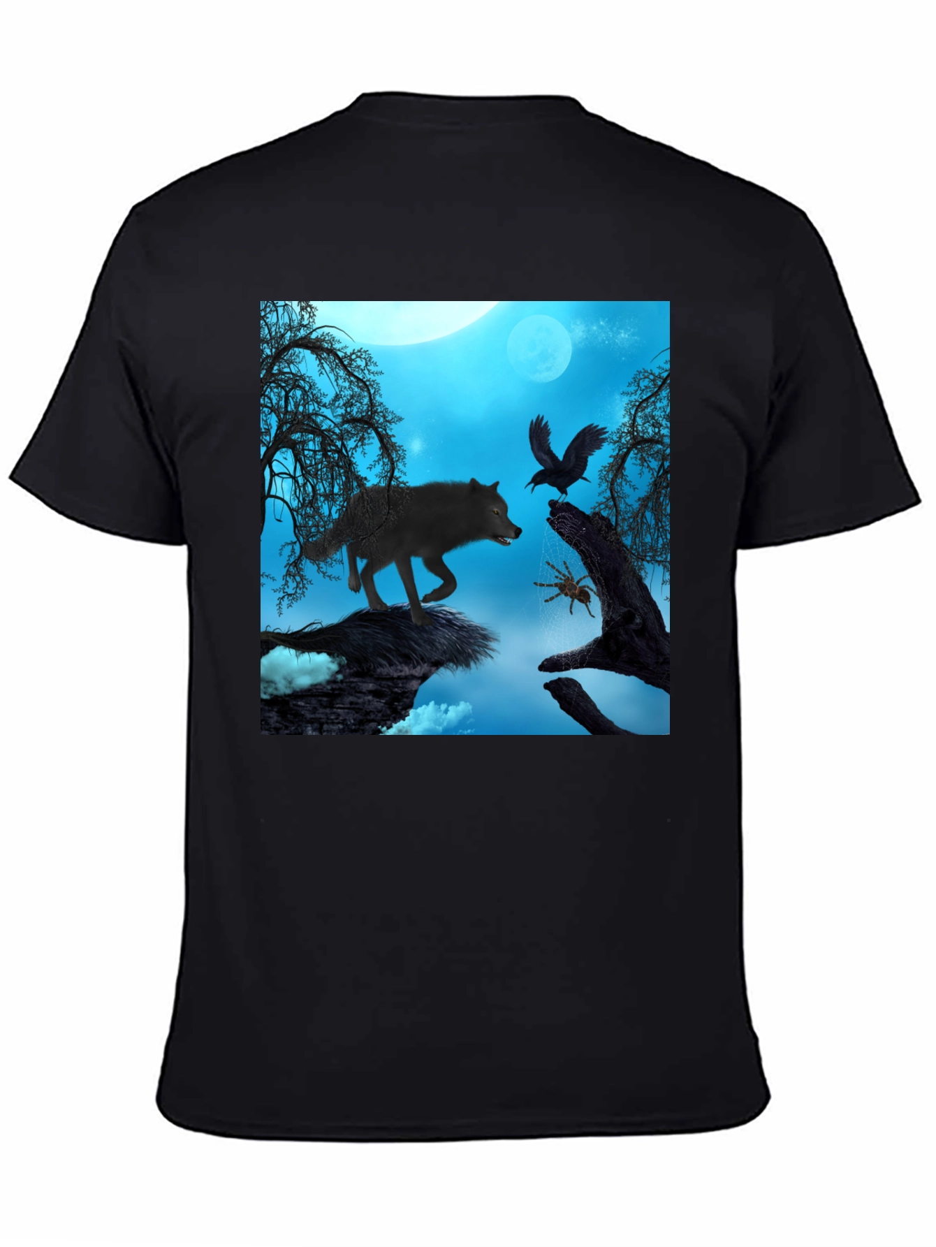 Wolf Raven Spider Graphic Black Tee