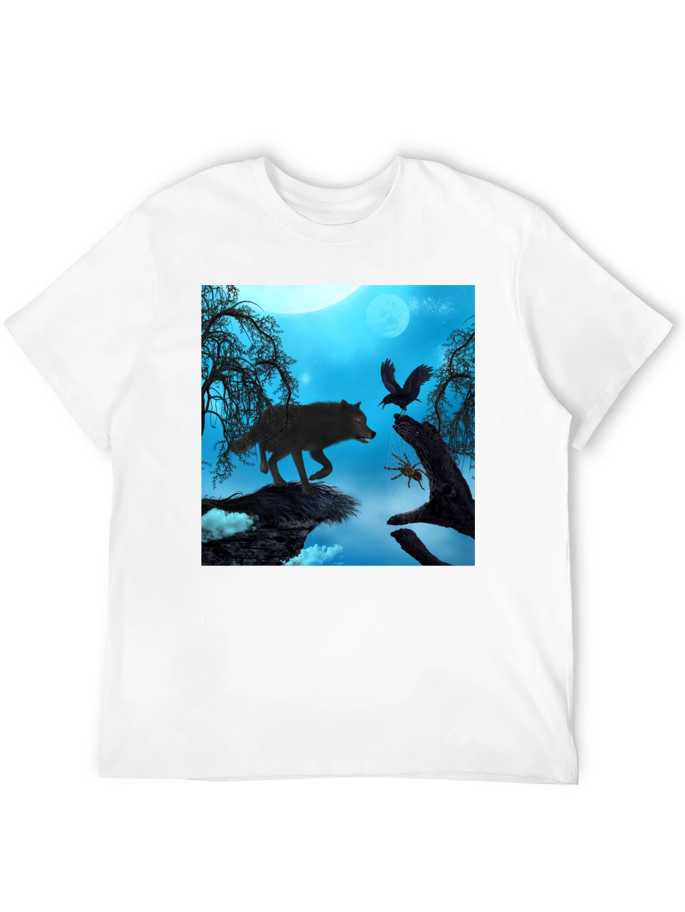 Wolf Raven Spider Graphic Black Tee