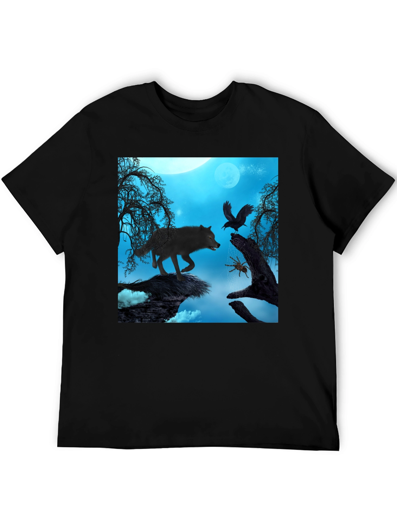 Wolf Raven Spider Graphic Black Tee