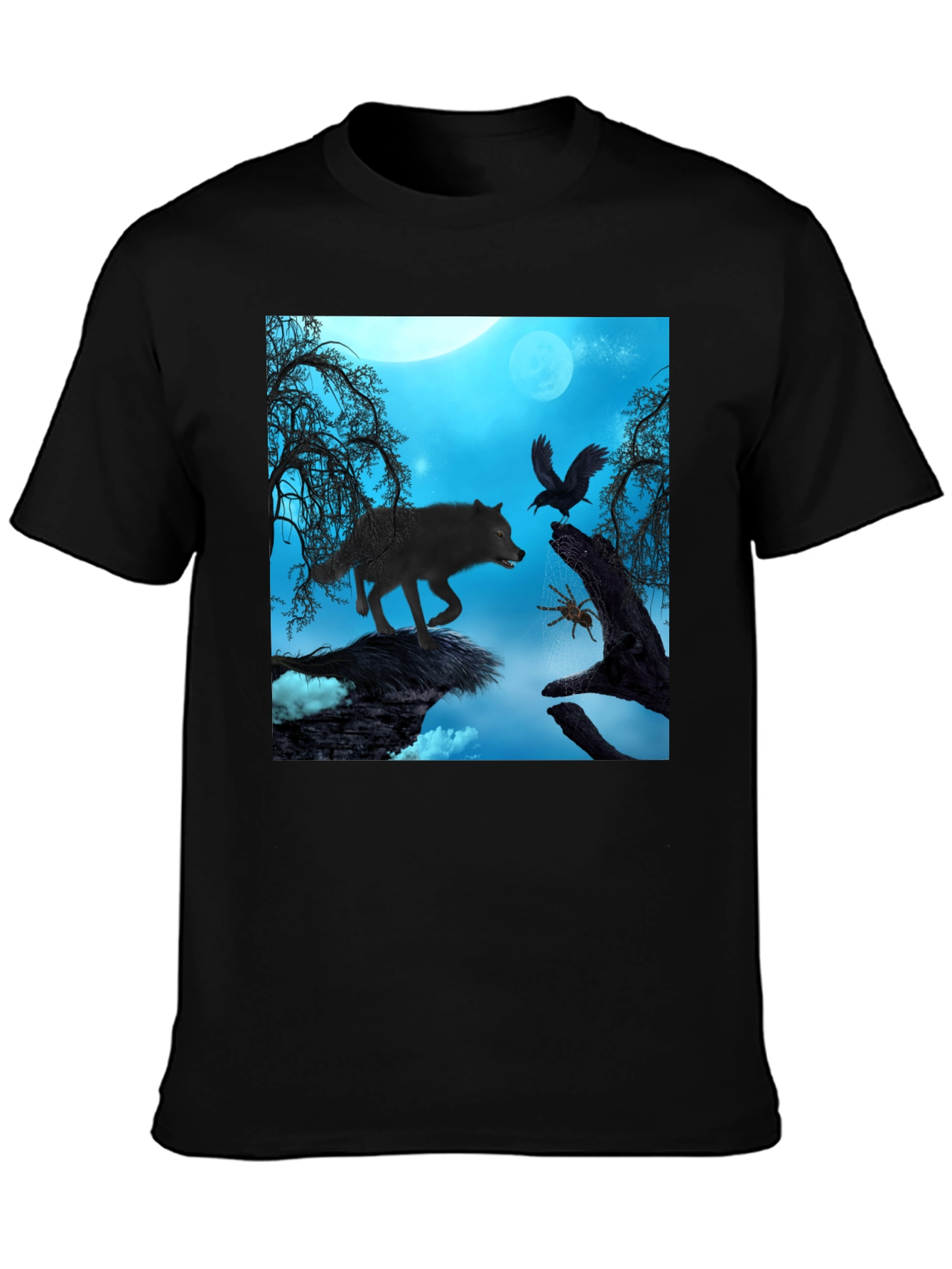 Wolf Raven Spider Graphic Black Tee