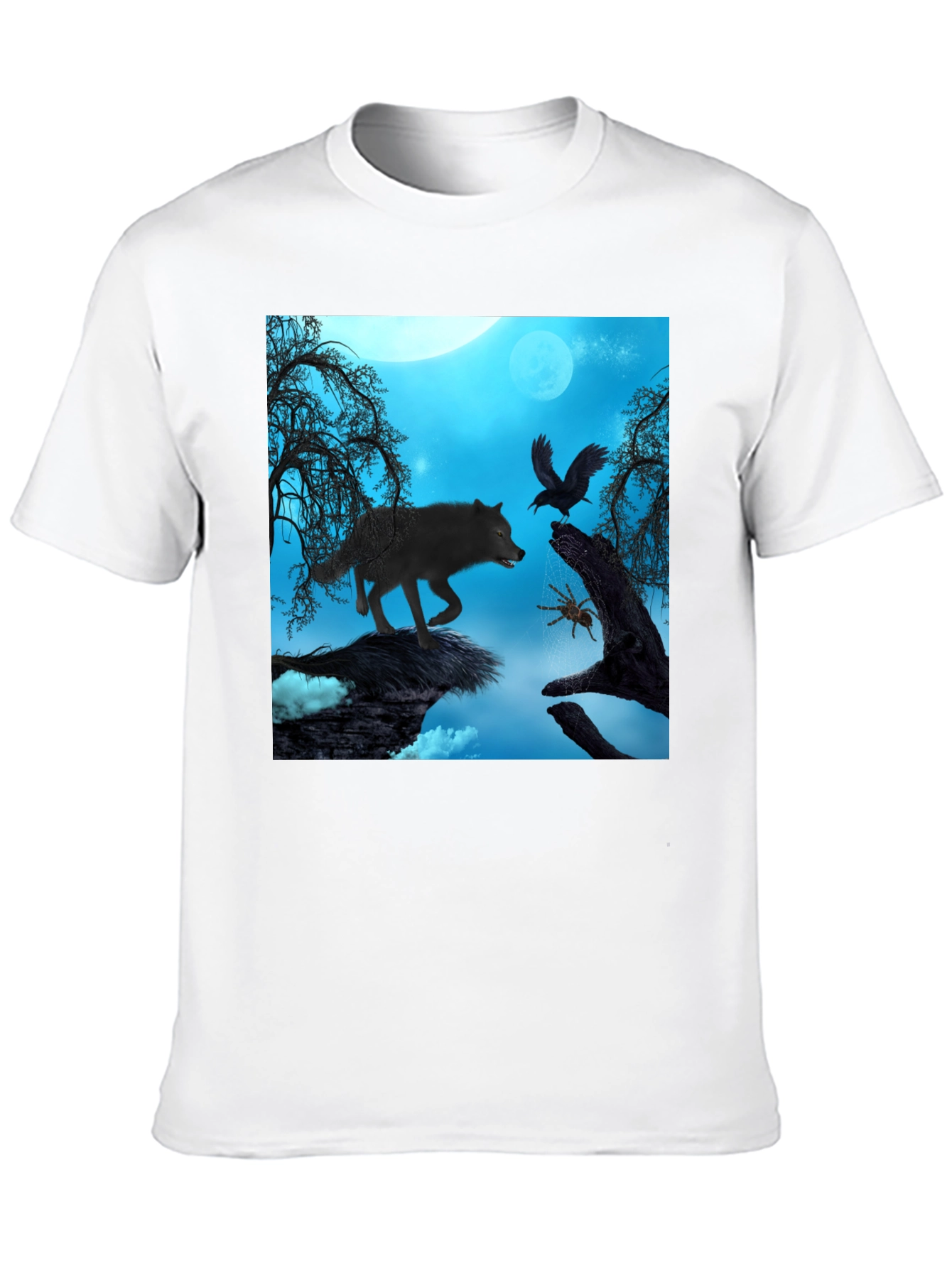 Wolf Raven Spider Graphic Black Tee