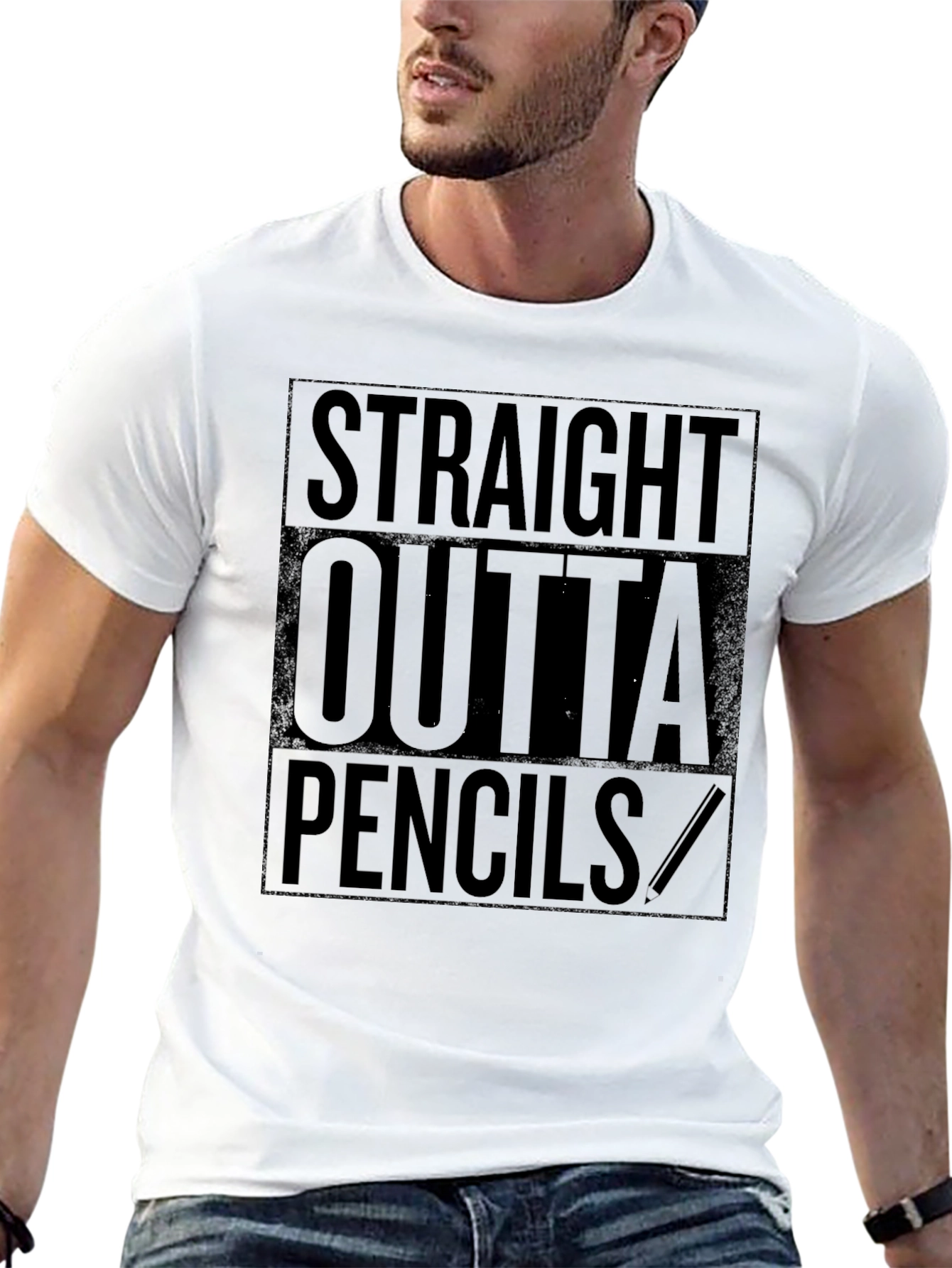 Straight Outta Pencils Black Graphic T-Shirt