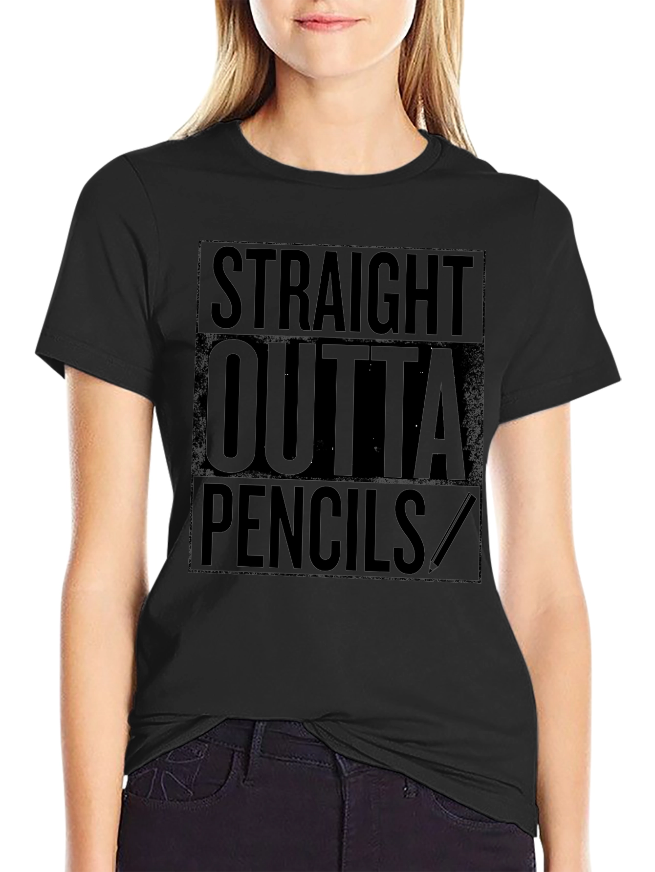 Straight Outta Pencils Black Graphic T-Shirt