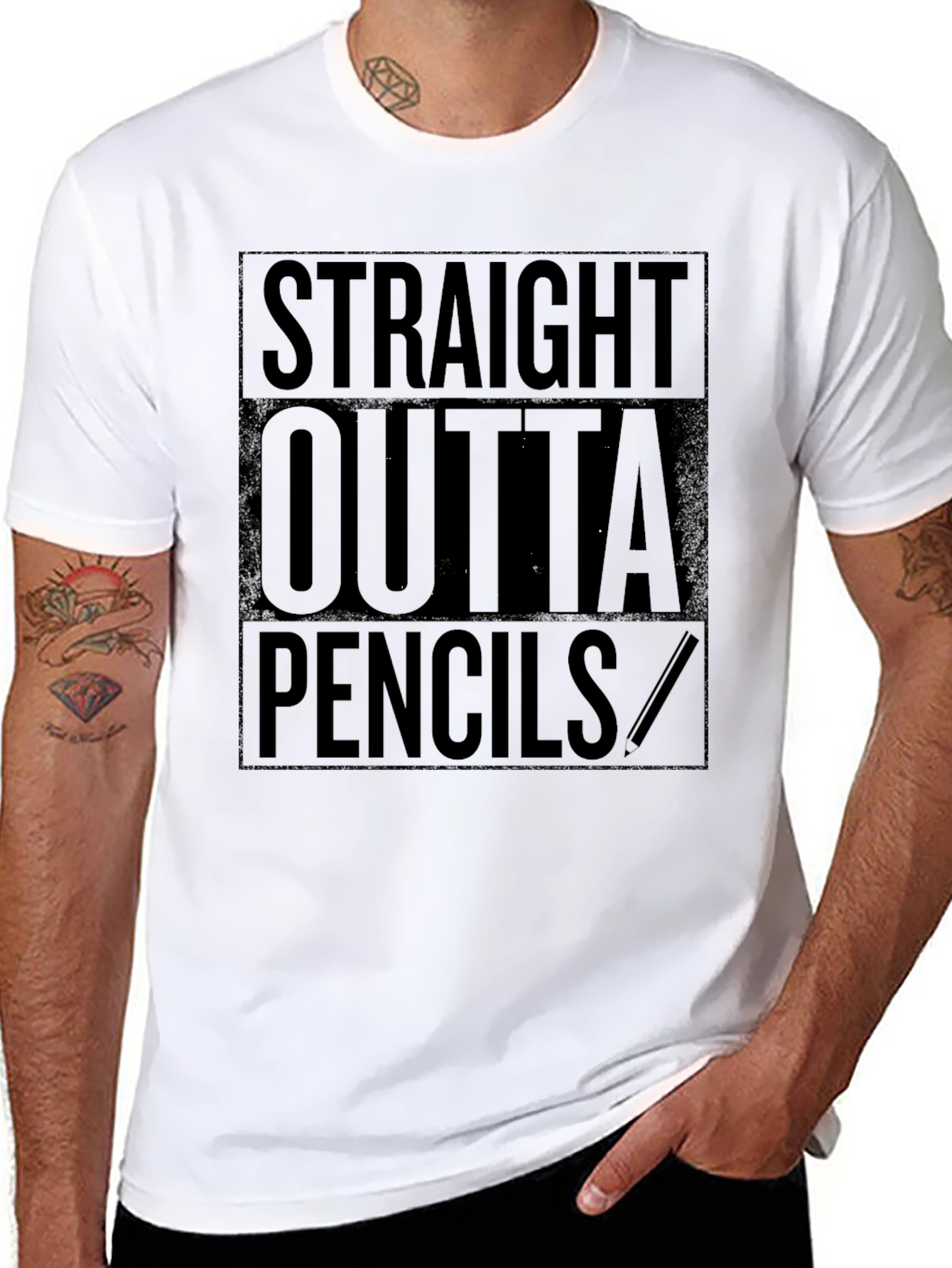 Straight Outta Pencils Black Graphic T-Shirt