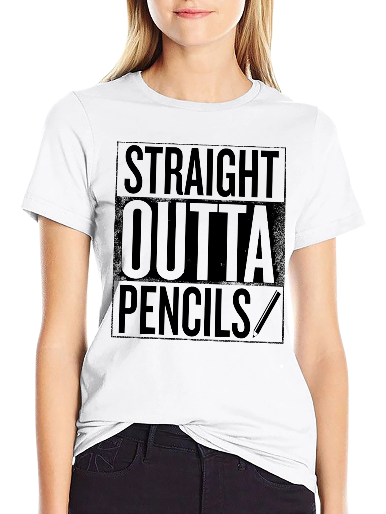 Straight Outta Pencils Black Graphic T-Shirt