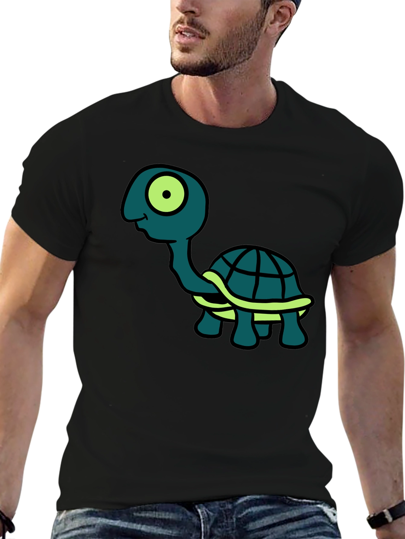 Cartoon Turtle Graphic Tee - Black T-Shirt