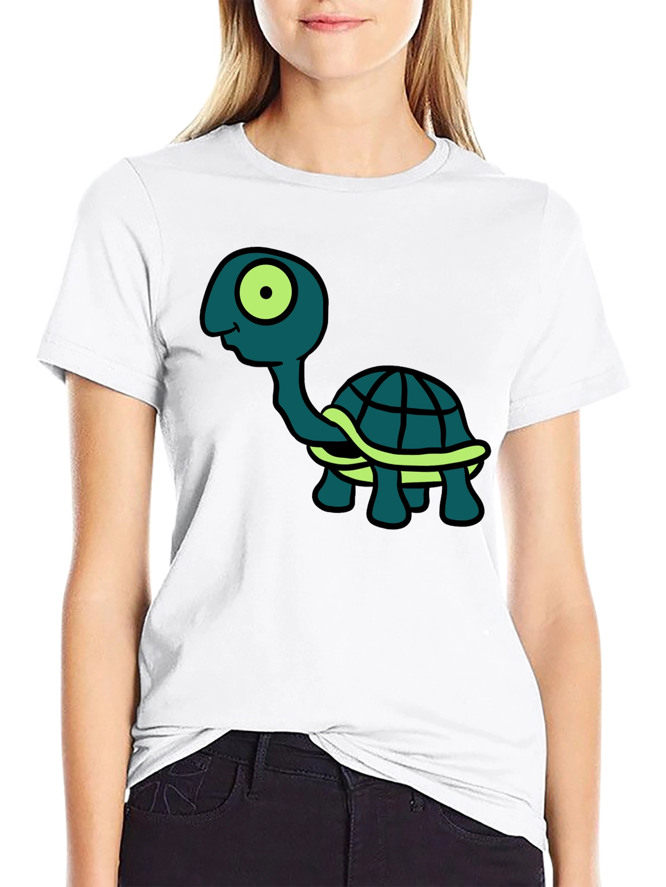 Cartoon Turtle Graphic Tee - Black T-Shirt