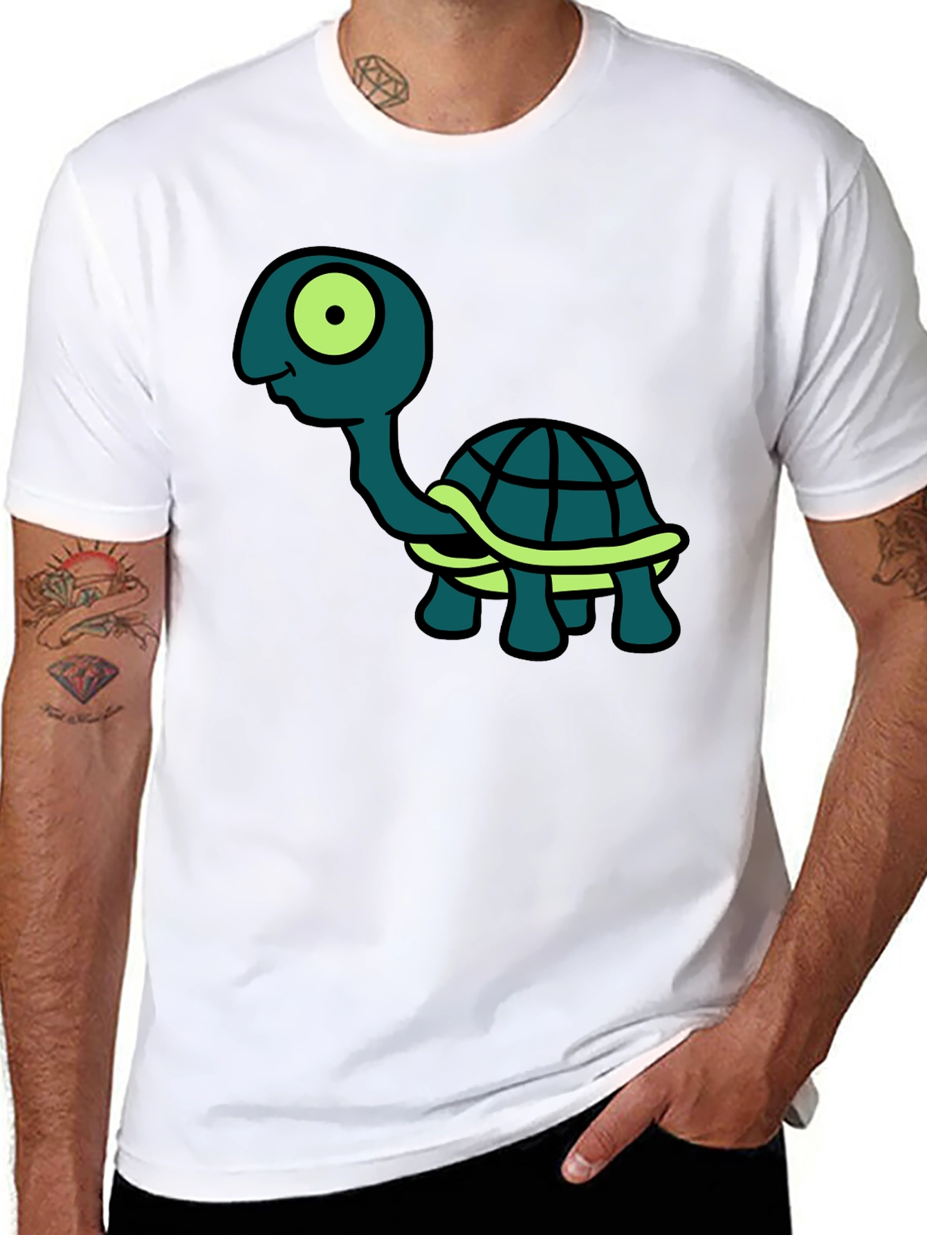 Cartoon Turtle Graphic Tee - Black T-Shirt