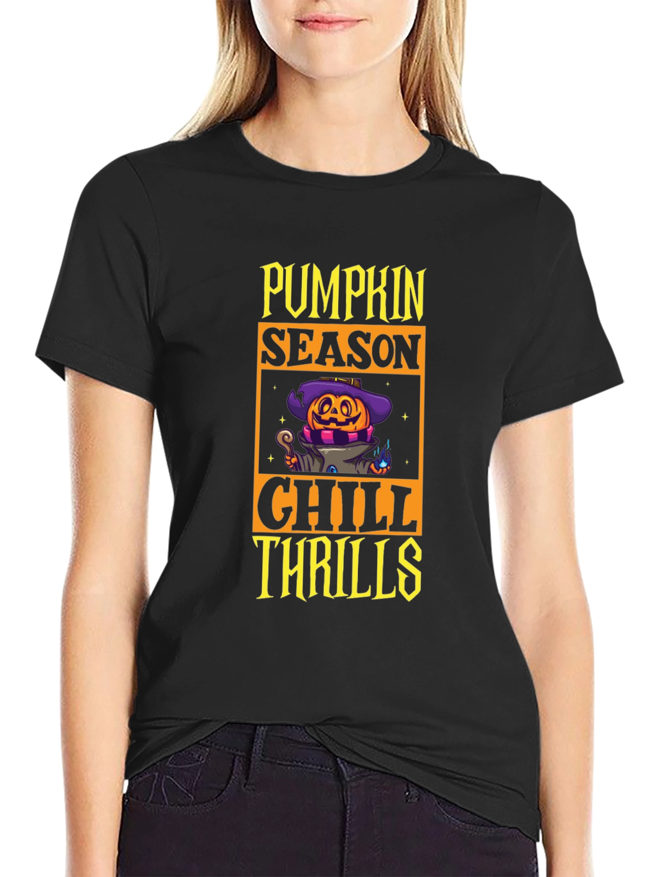Pumpkin Season Chill Thrills Black T-Shirt