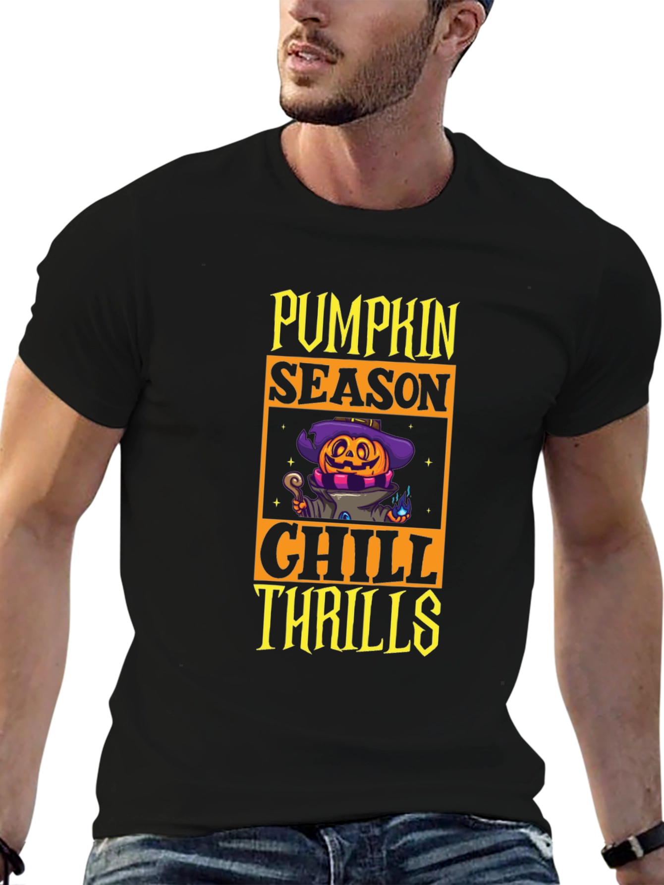 Pumpkin Season Chill Thrills Black T-Shirt