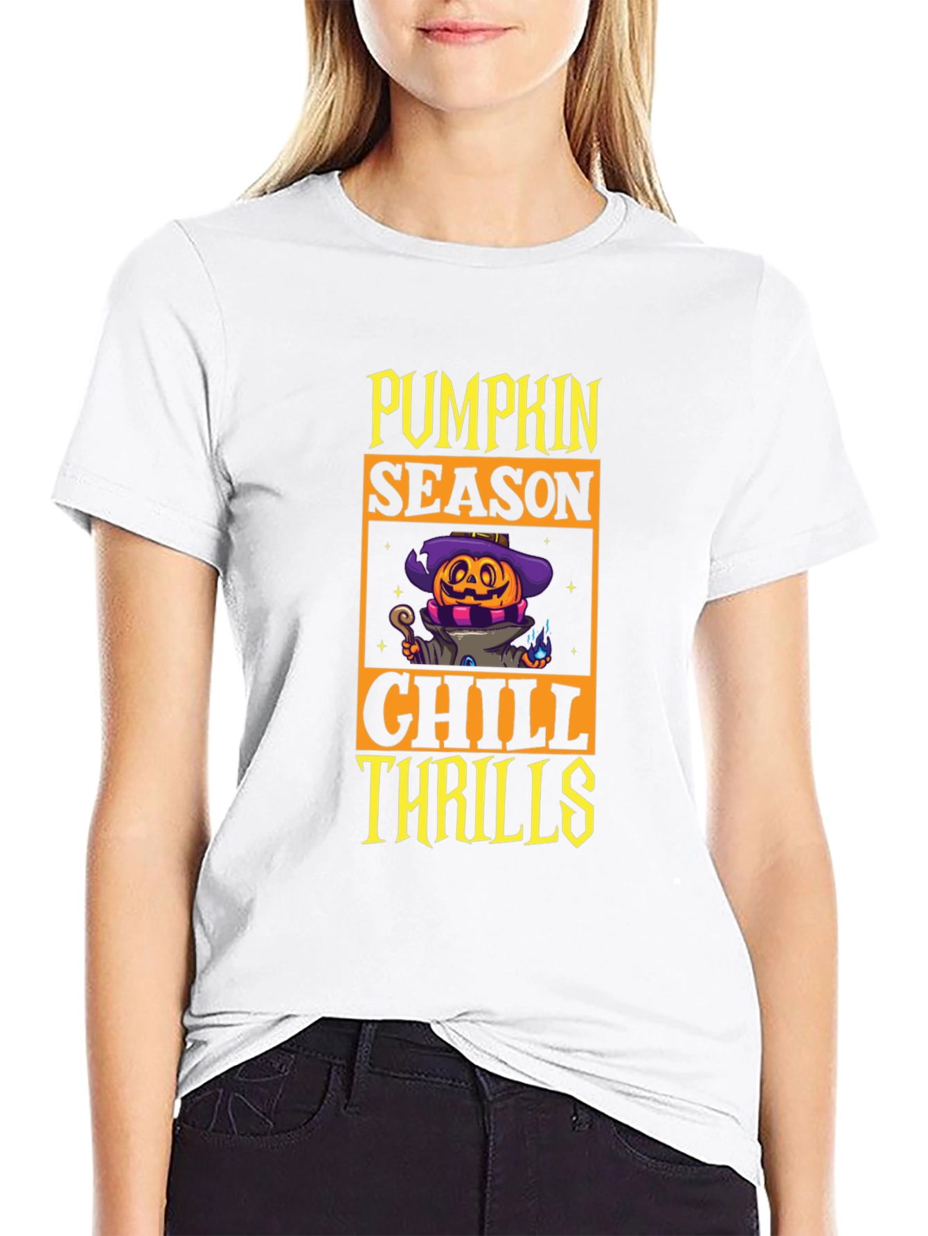 Pumpkin Season Chill Thrills Black T-Shirt