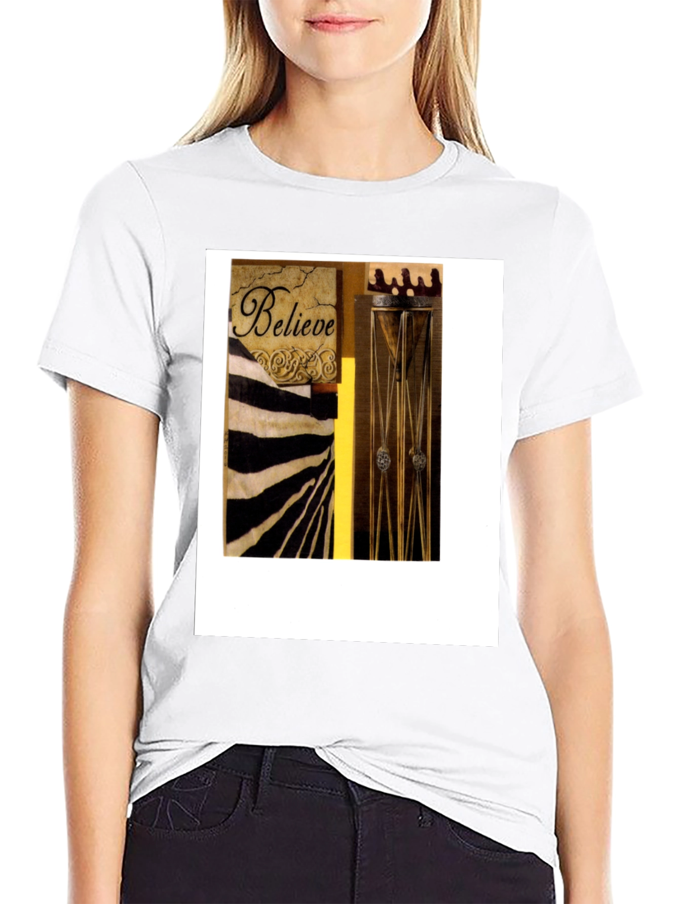 Believe Zebra Stripe Graphic Black T-Shirt