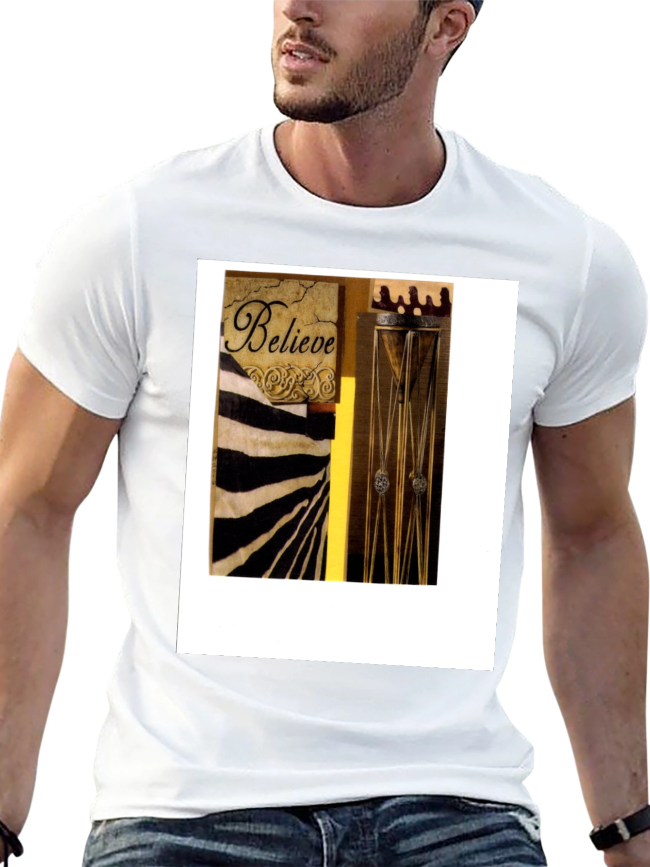 Believe Zebra Stripe Graphic Black T-Shirt