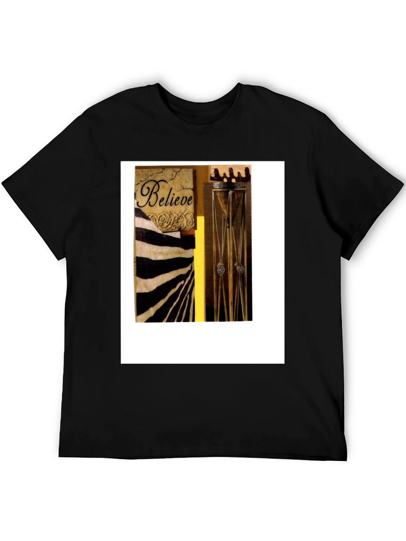 Believe Zebra Stripe Graphic Black T-Shirt