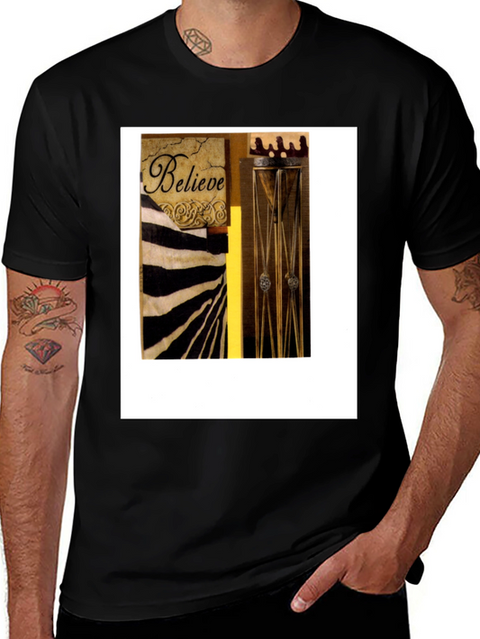 Believe Zebra Stripe Graphic Black T-Shirt