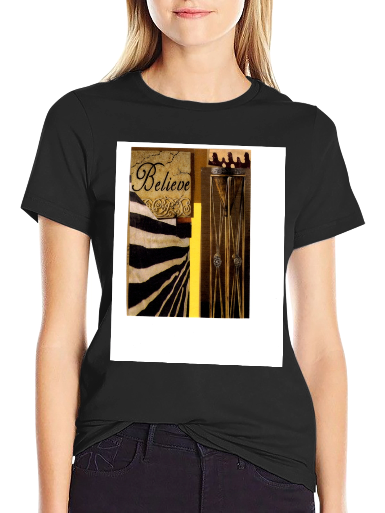 Believe Zebra Stripe Graphic Black T-Shirt