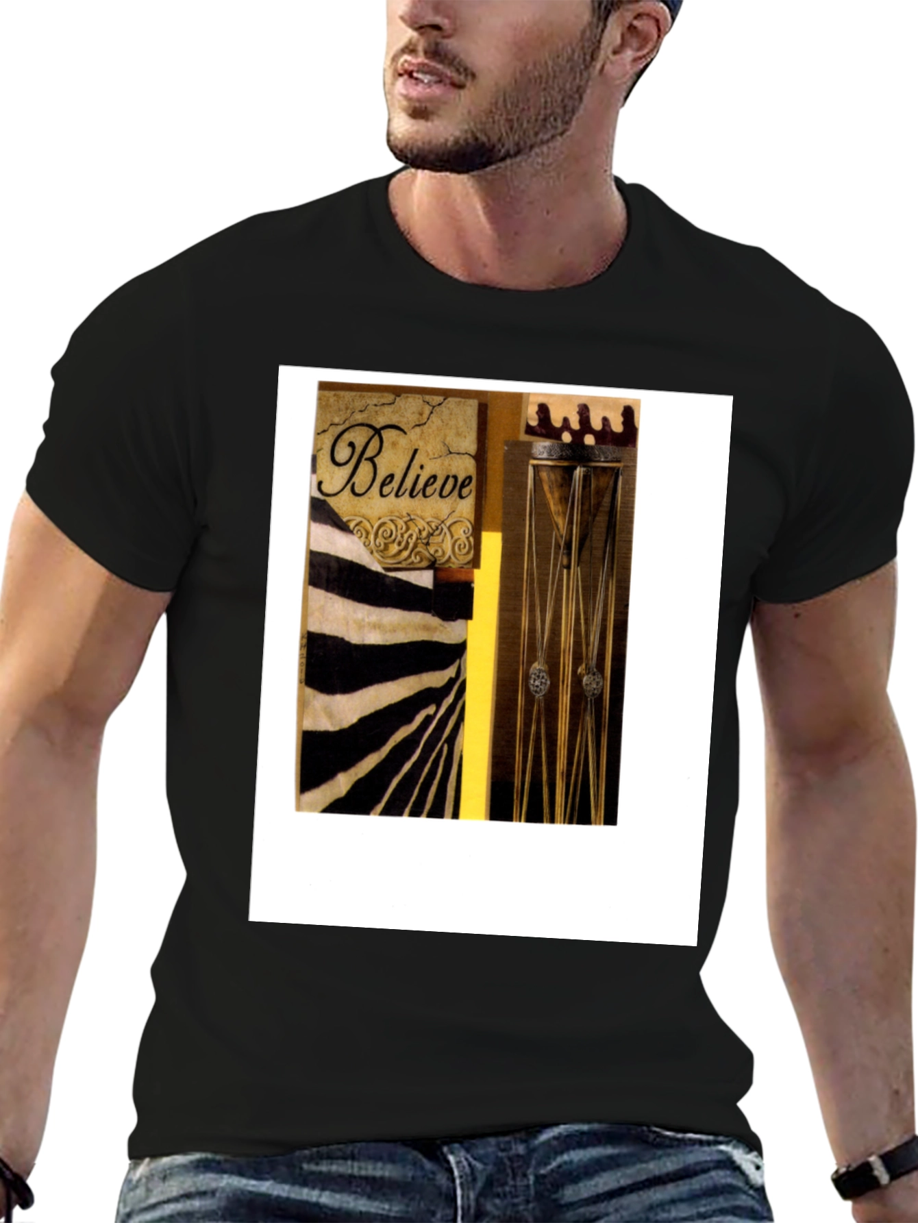 Believe Zebra Stripe Graphic Black T-Shirt