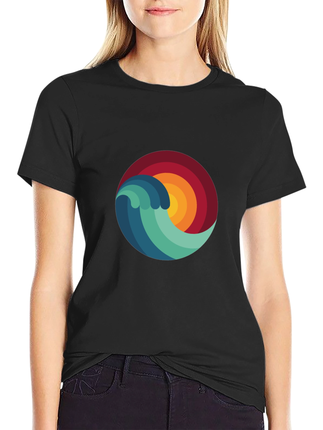 Wave & Sun Graphic Tee - Mens Black T-Shirt