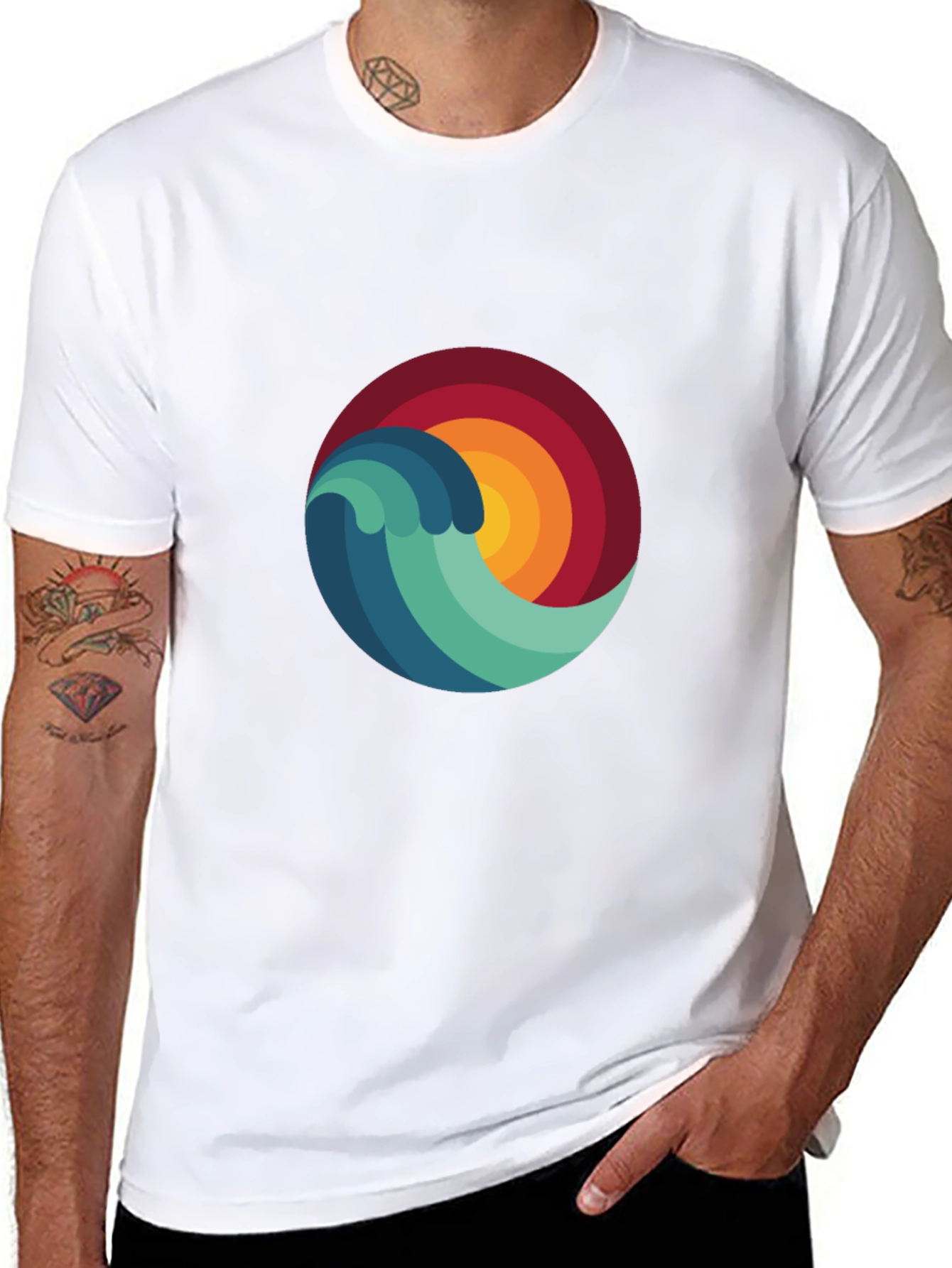 Wave & Sun Graphic Tee - Mens Black T-Shirt